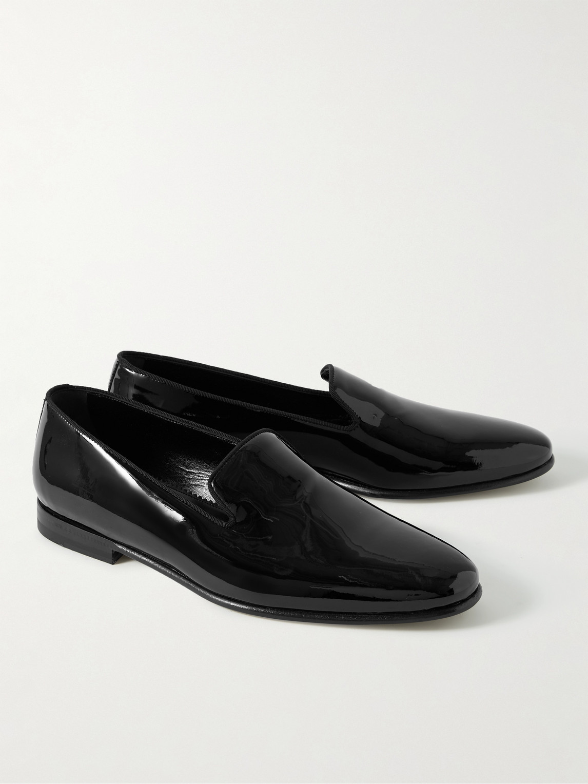 Shop Manolo Blahnik Mario Grosgrain-trimmed Patent-leather Loafers In Black