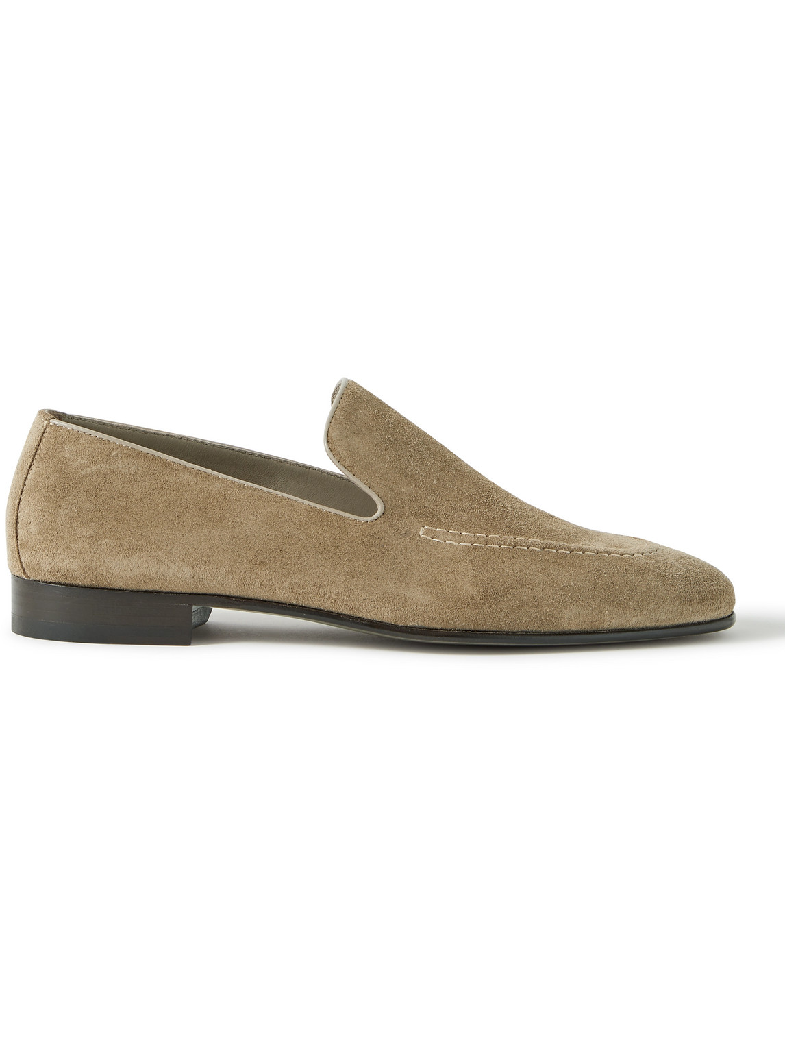 MANOLO BLAHNIK TRURO LEATHER-TRIMMED SUEDE LOAFERS