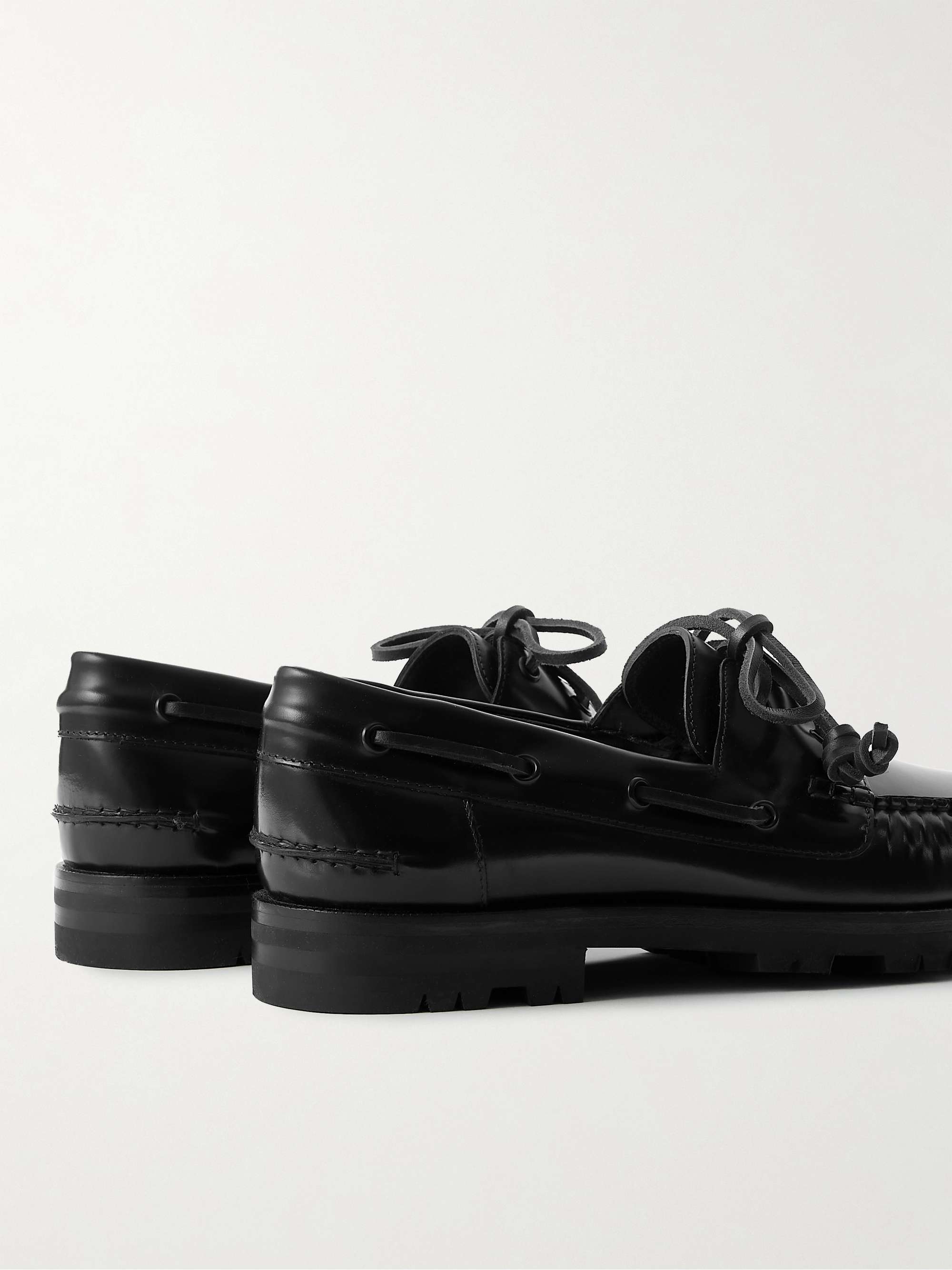 MANOLO BLAHNIK Salcombe Glossed-Leather Boat Shoes