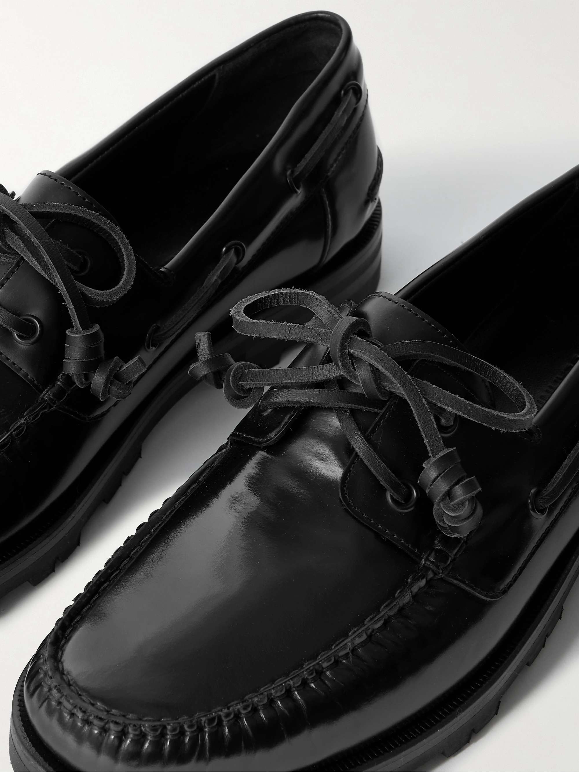MANOLO BLAHNIK Salcombe Glossed-Leather Boat Shoes