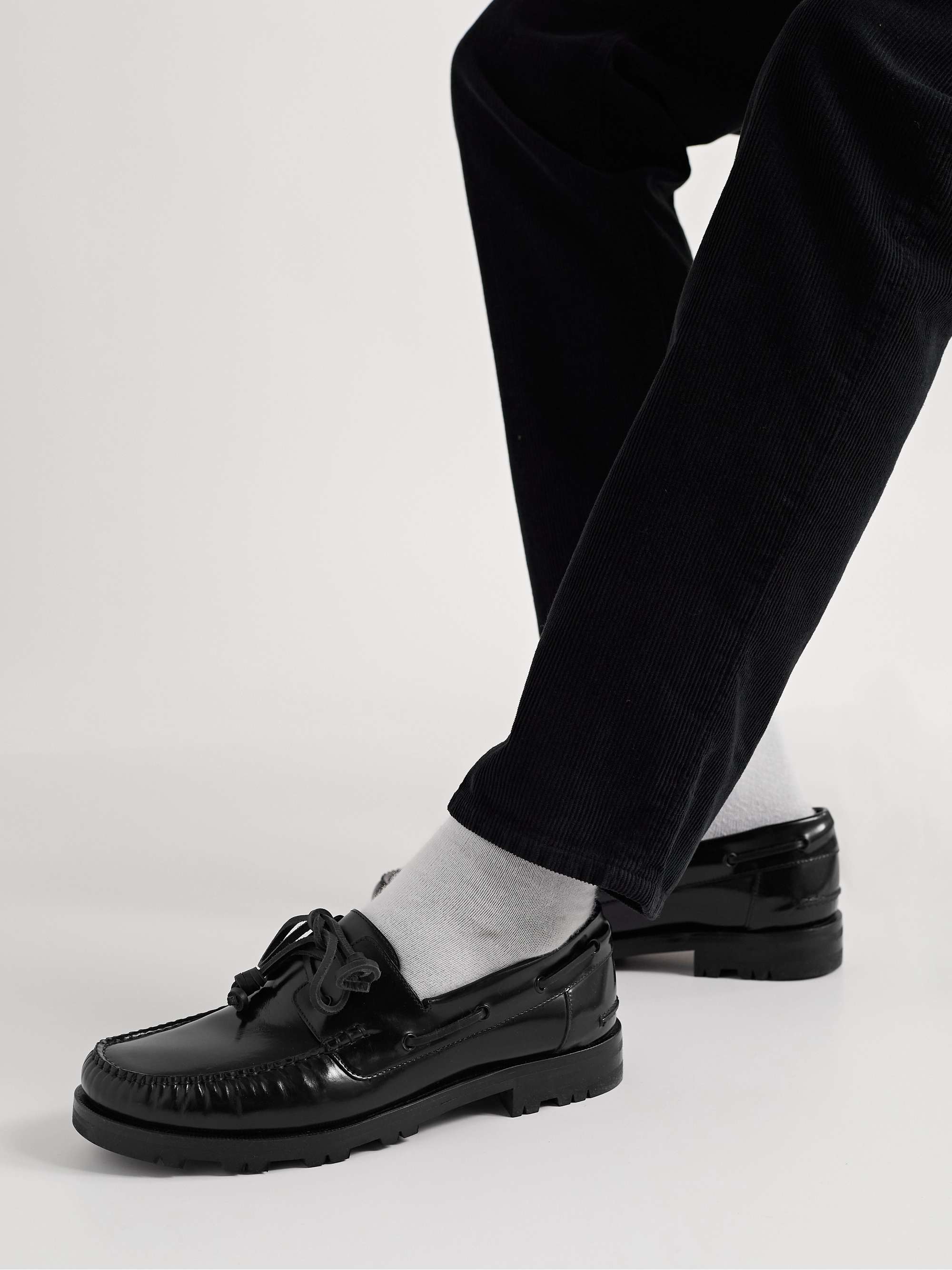 MANOLO BLAHNIK Salcombe Glossed-Leather Boat Shoes