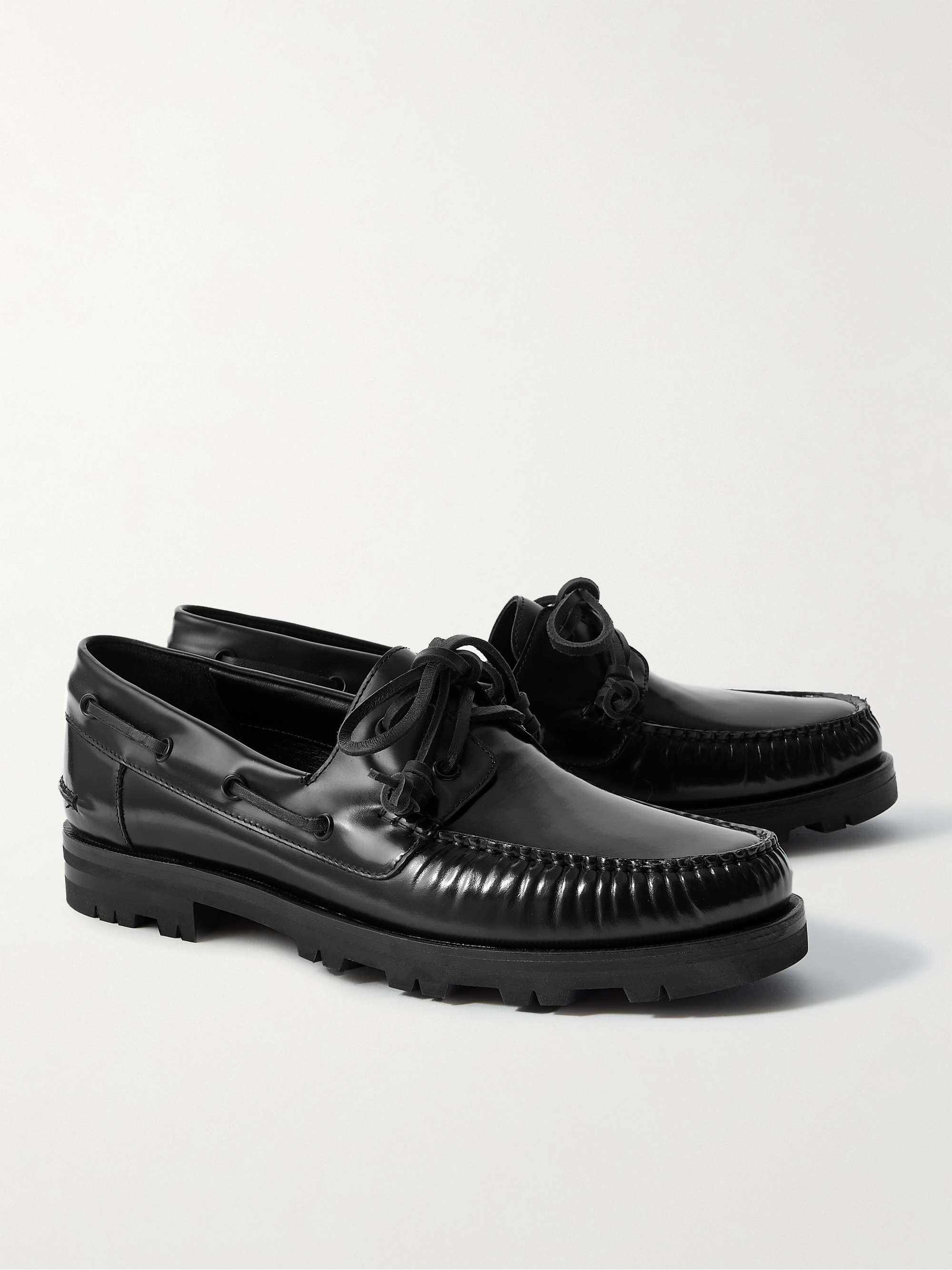 MANOLO BLAHNIK Salcombe Glossed-Leather Boat Shoes
