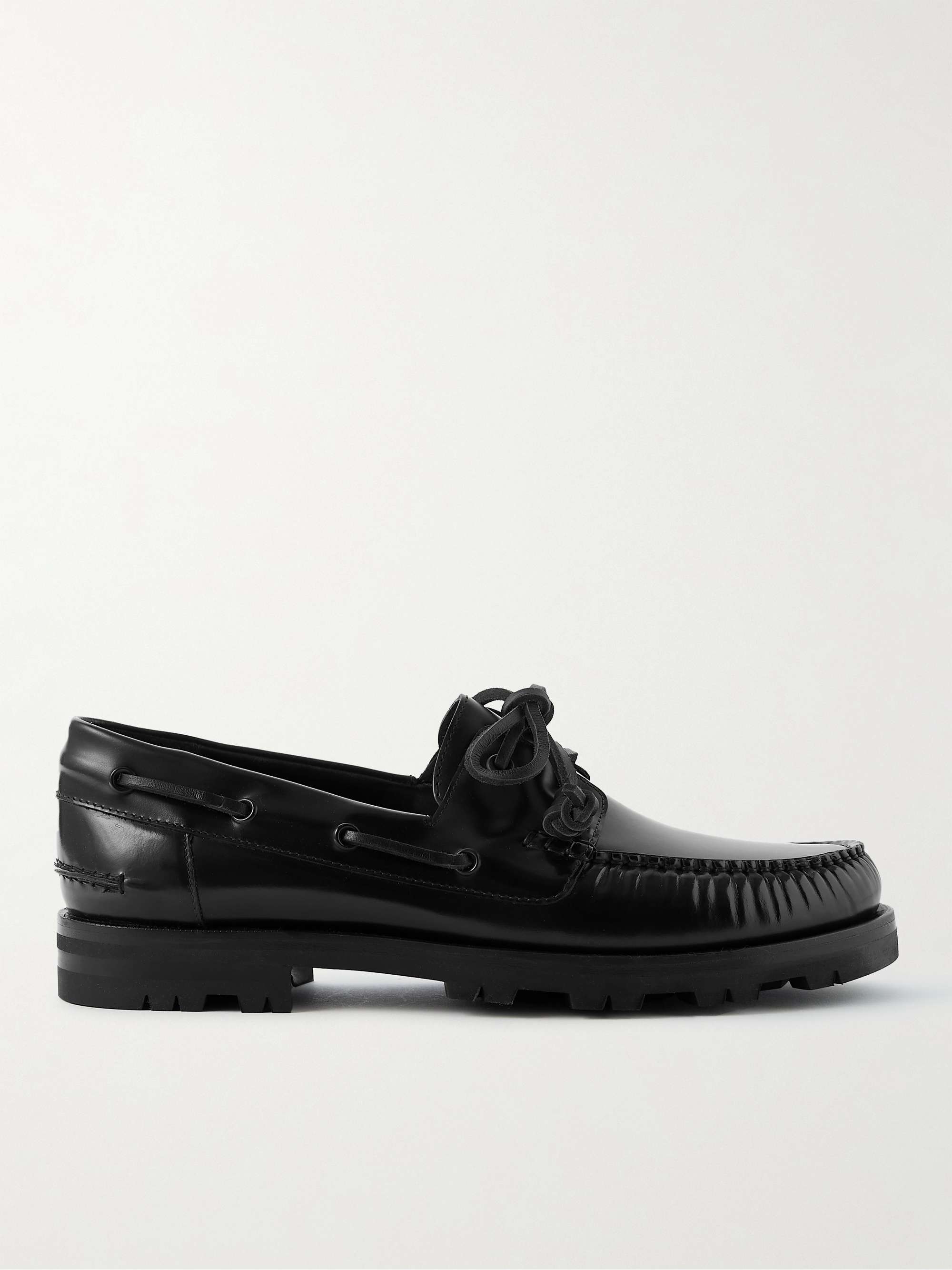 MANOLO BLAHNIK Salcombe Glossed-Leather Boat Shoes