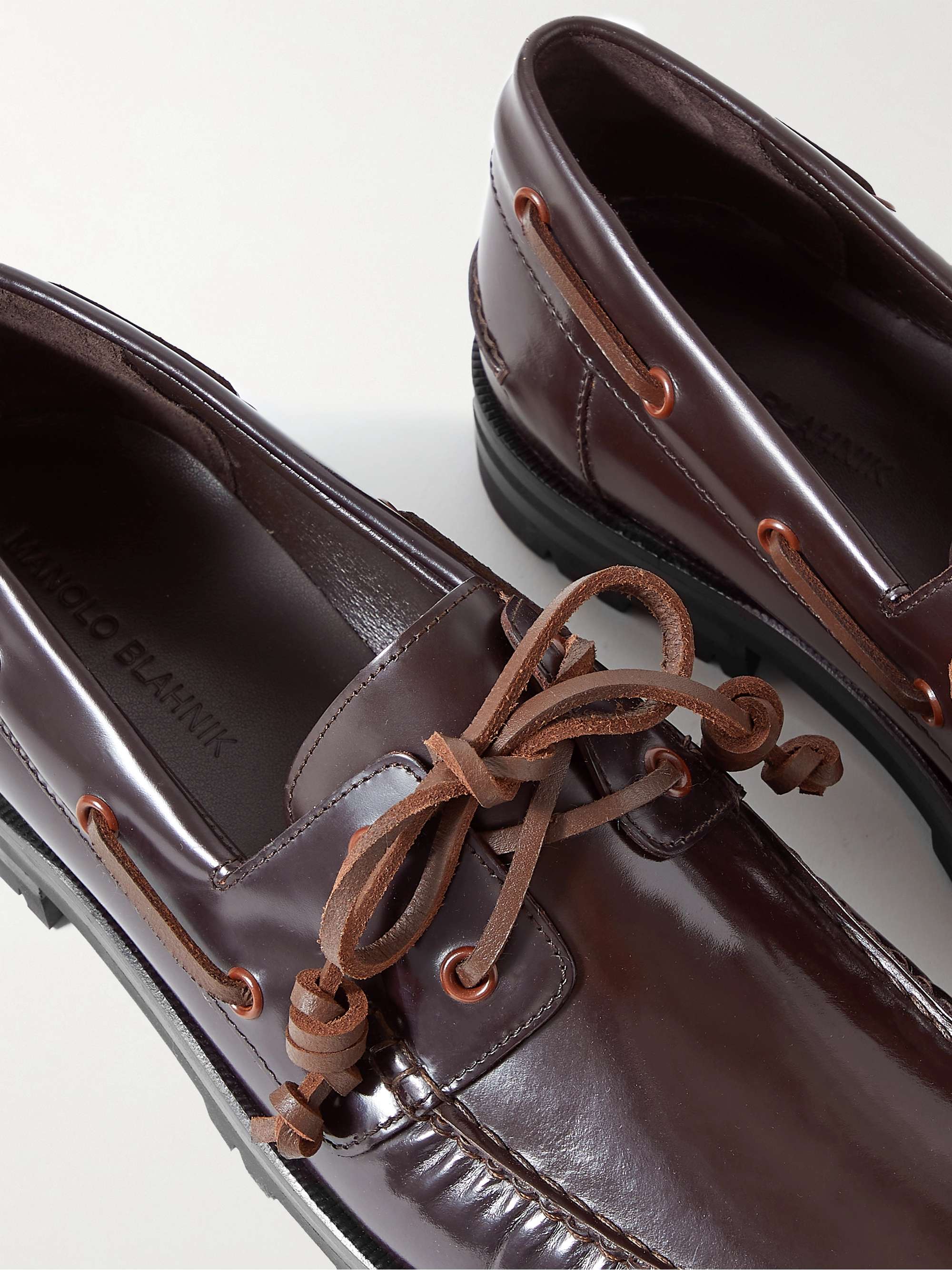 MANOLO BLAHNIK Salcombe Glossed-Leather Boat Shoes