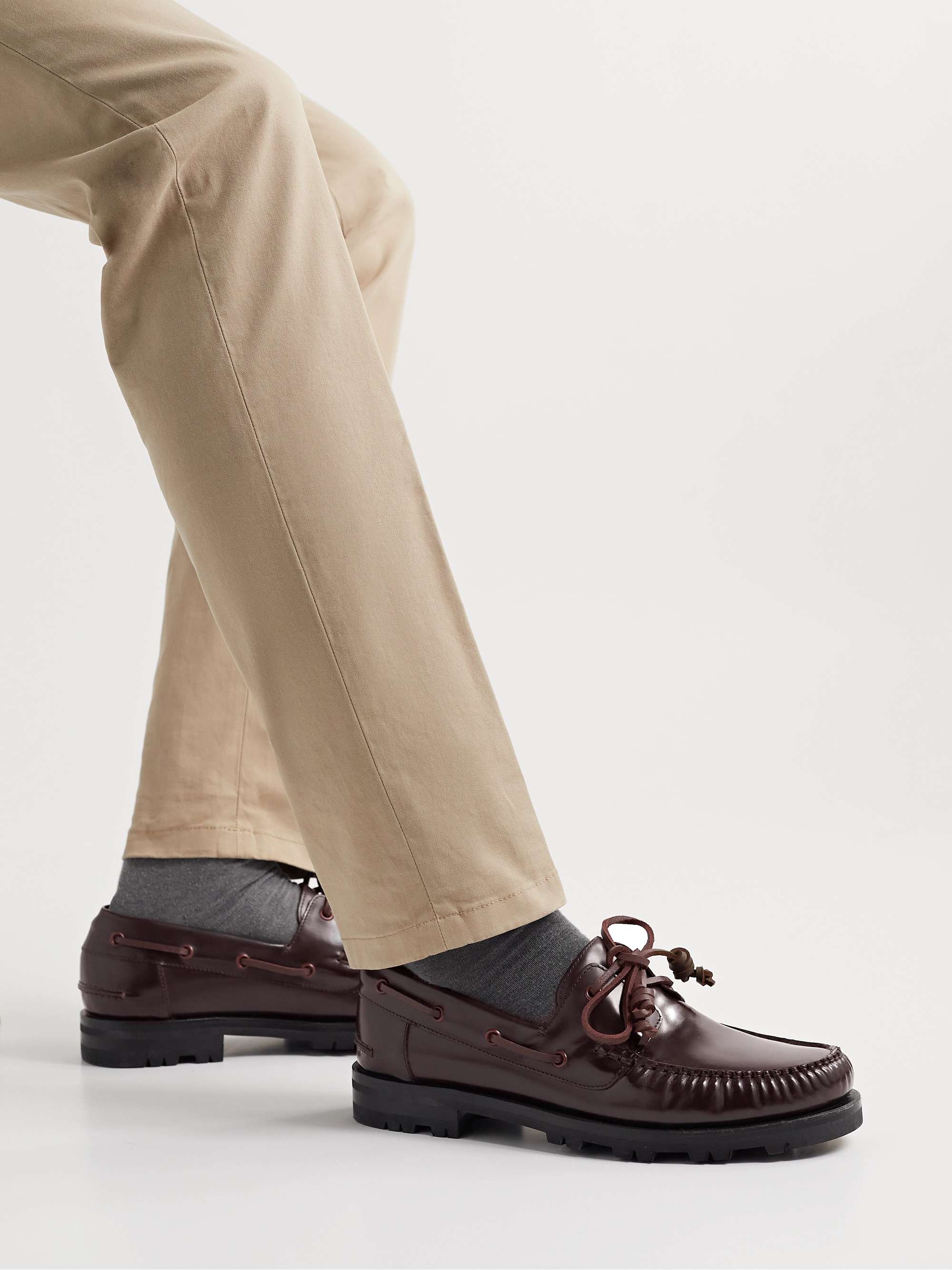 MANOLO BLAHNIK Salcombe Glossed-Leather Boat Shoes