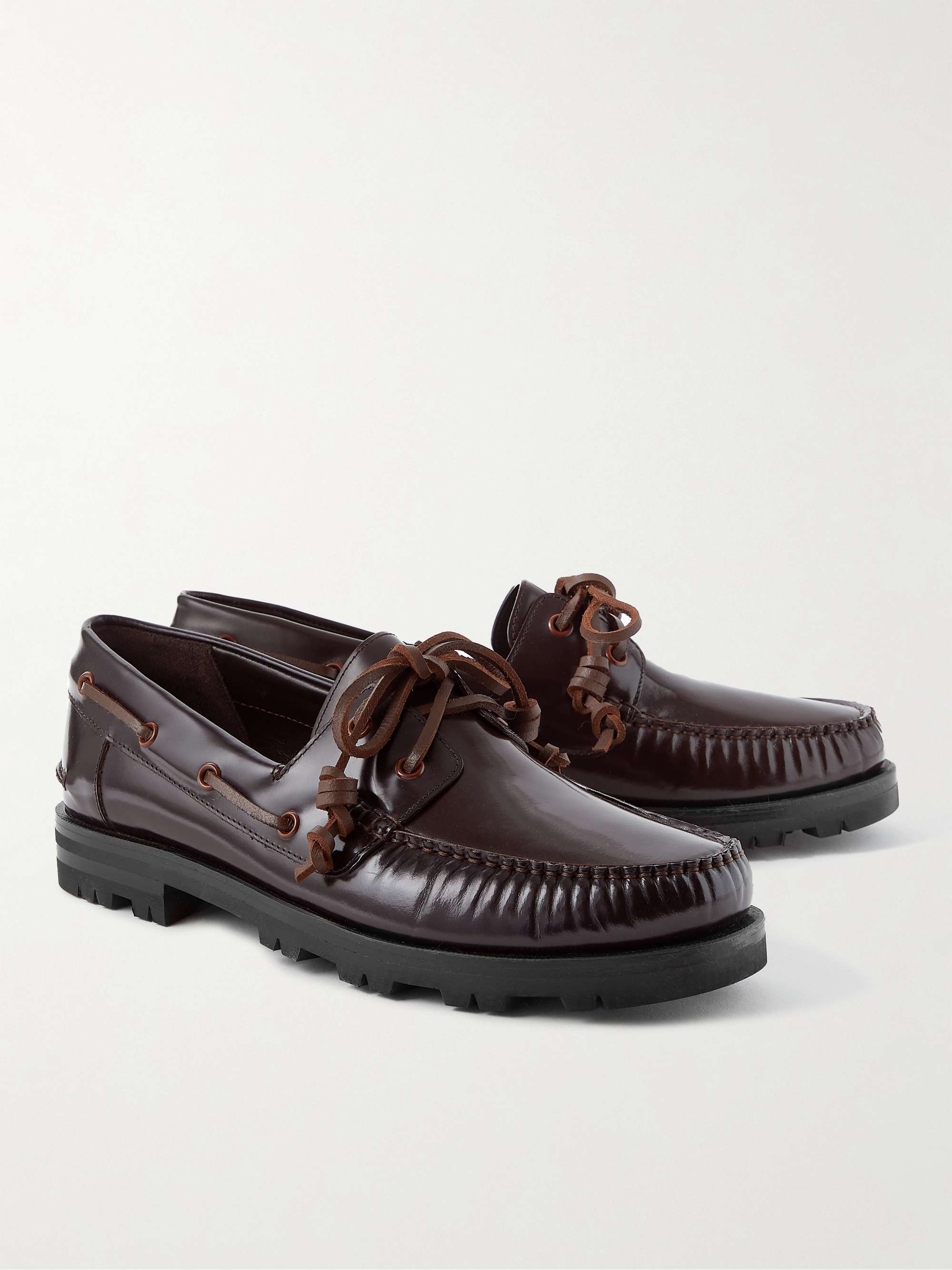 MANOLO BLAHNIK Salcombe Glossed-Leather Boat Shoes