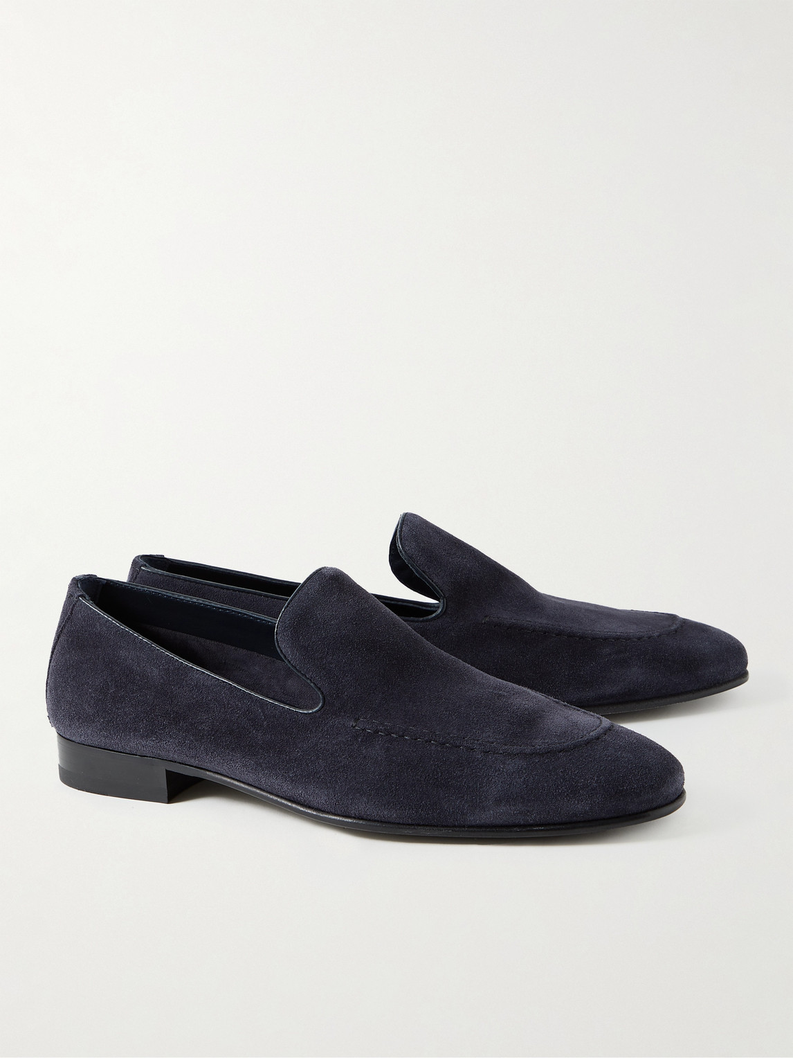 Shop Manolo Blahnik Truro Leather-trimmed Suede Loafers In Blue