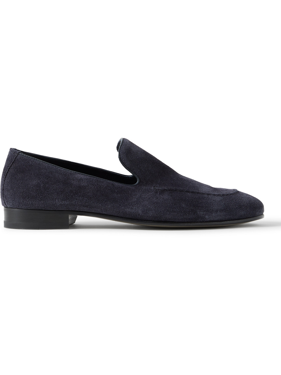 Shop Manolo Blahnik Truro Leather-trimmed Suede Loafers In Blue