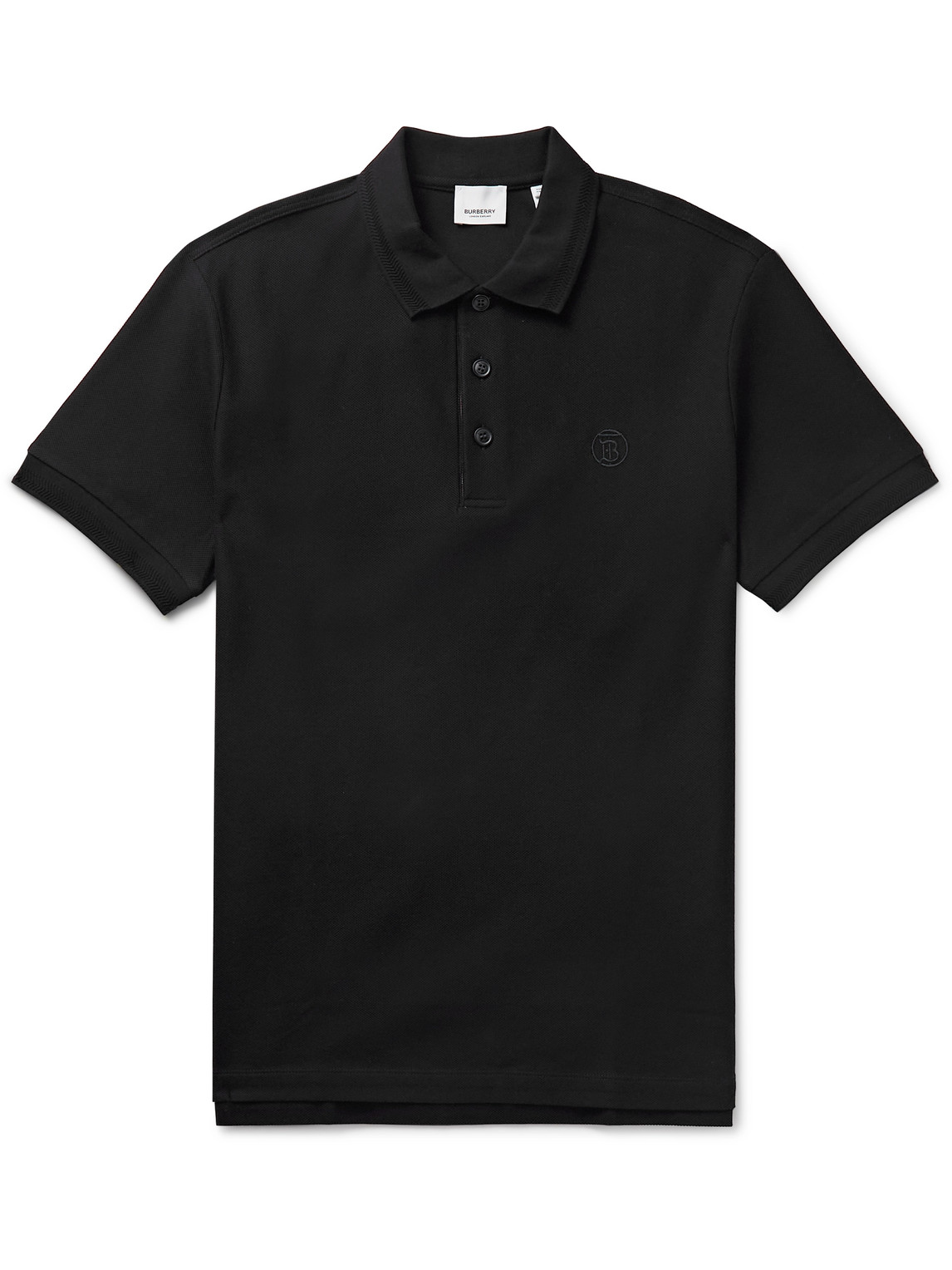 Shop Burberry Logo-embroidered Cotton-piqué Polo Shirt In Black