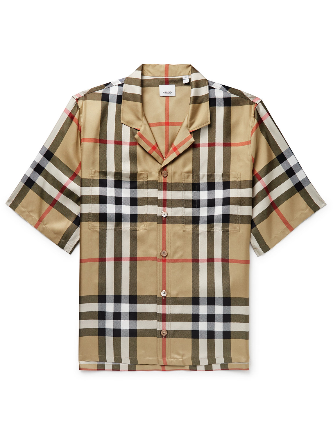 Burberry Camp-collar Checked Silk-twill Shirt In Brown