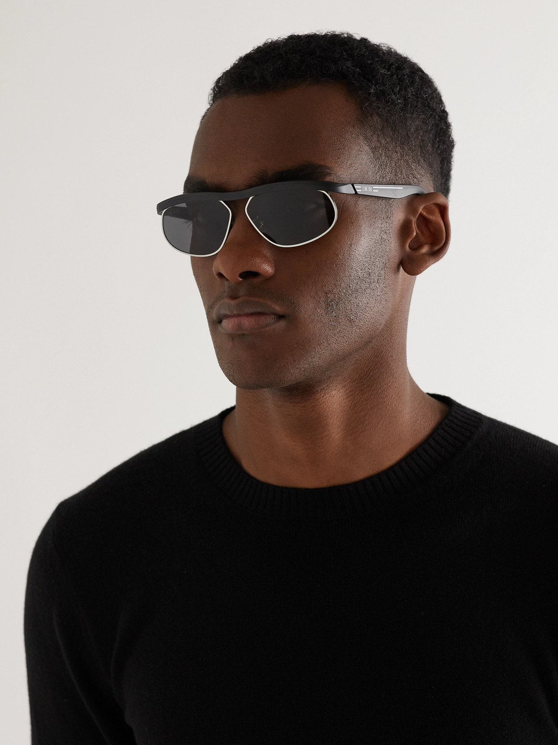 Dior Ider S1u Oval-frame Acetate And Silver-tone Sunglasses In Black