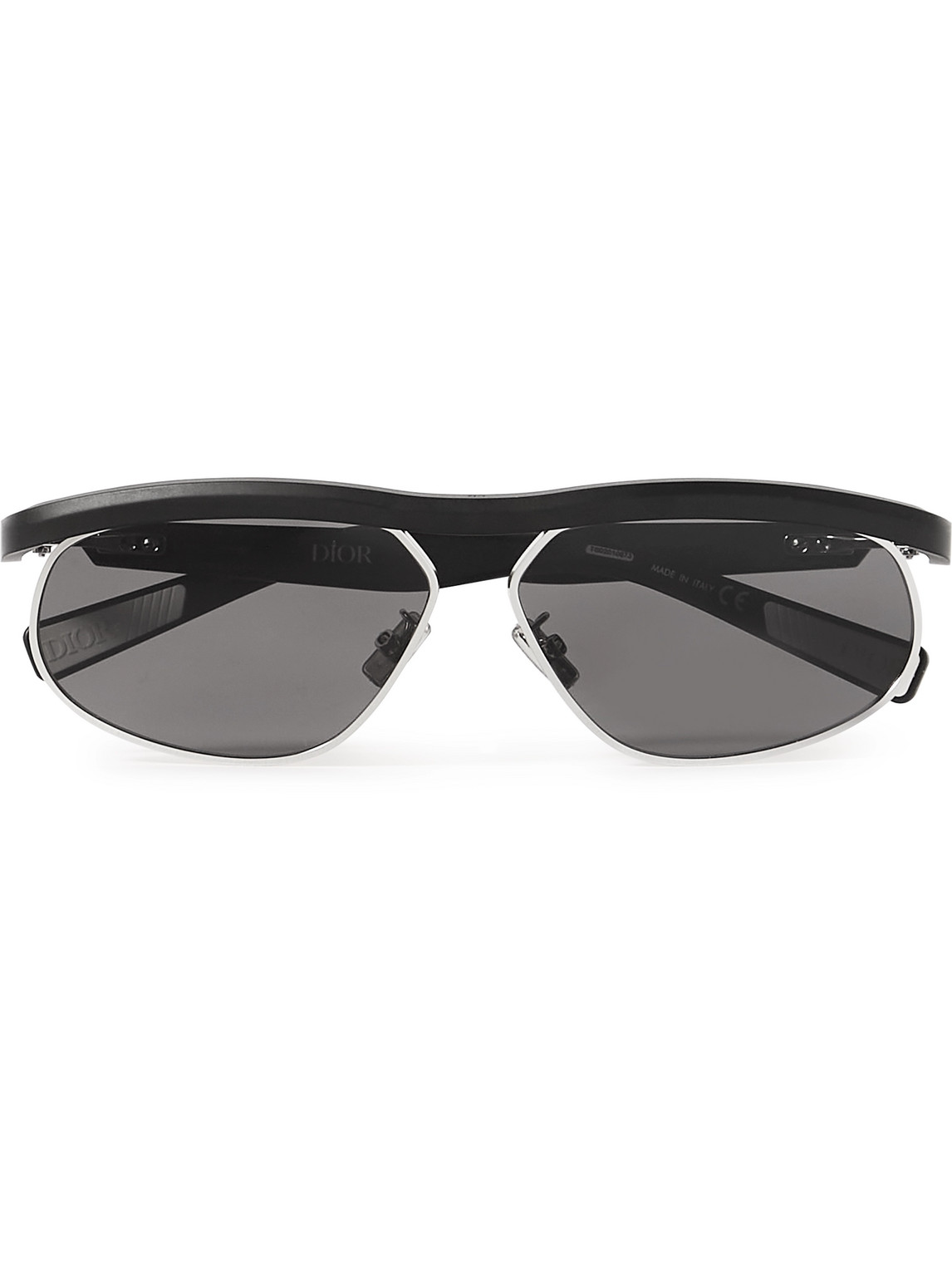 Dior Ider S1u Oval-frame Acetate And Silver-tone Sunglasses In Black