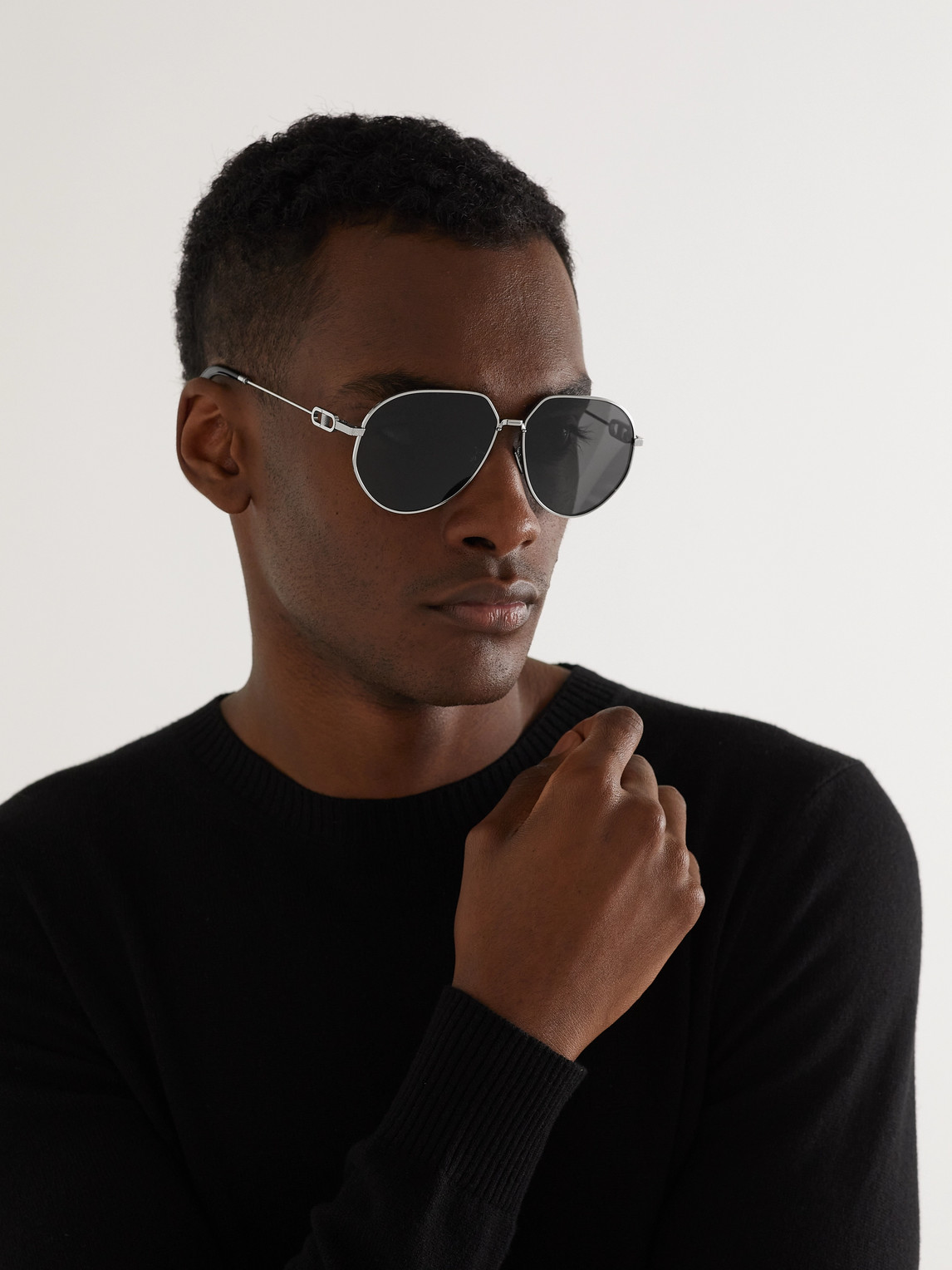Dior Cd Link A1u Round-frame Silver-tone Sunglasses In Silver