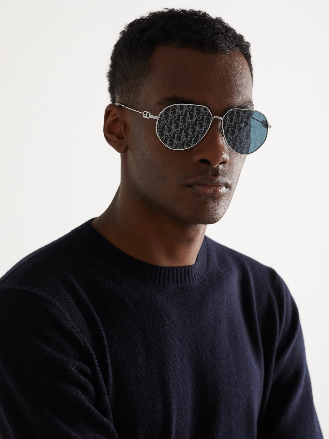 Dior Cd Link A1u Round-frame Silver-tone Mirrored Sunglasses In Silver