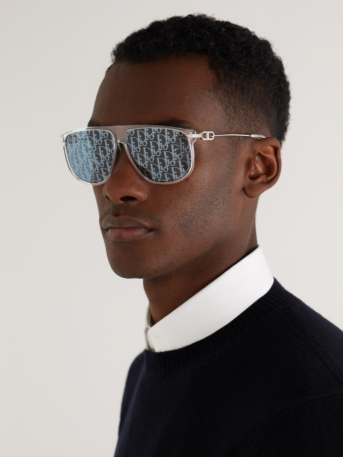 DIOR CD LINK S2U D-FRAME ACETATE AND SILVER-TONE MIRRORED SUNGLASSES