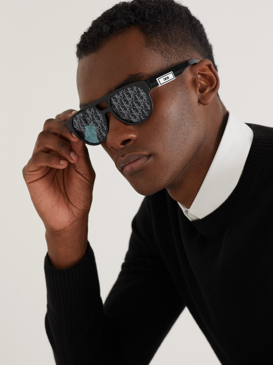 Dior Logo-print Aviator Acetate Sunglasses In Black