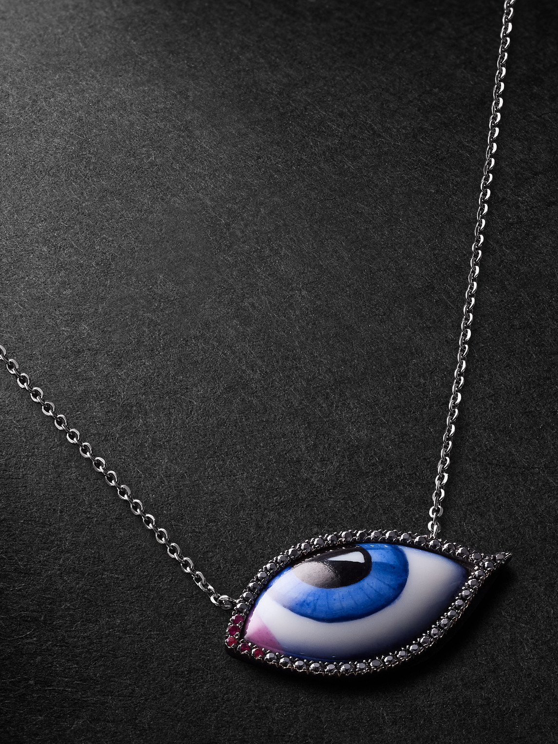 Shop Lito Grand Bleu Blackened White Gold, Diamond, Ruby And Enamel Necklace In Blue