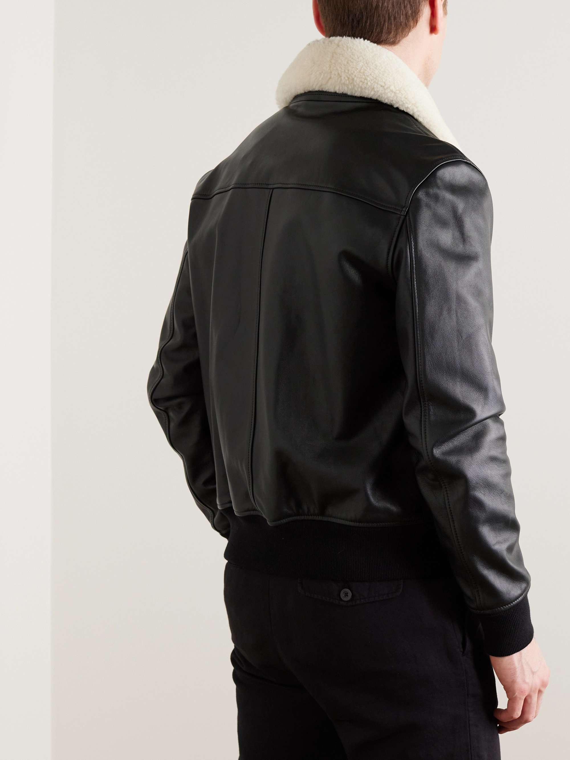 MR P. Shearling-Trimmed Leather Bomber Jacket