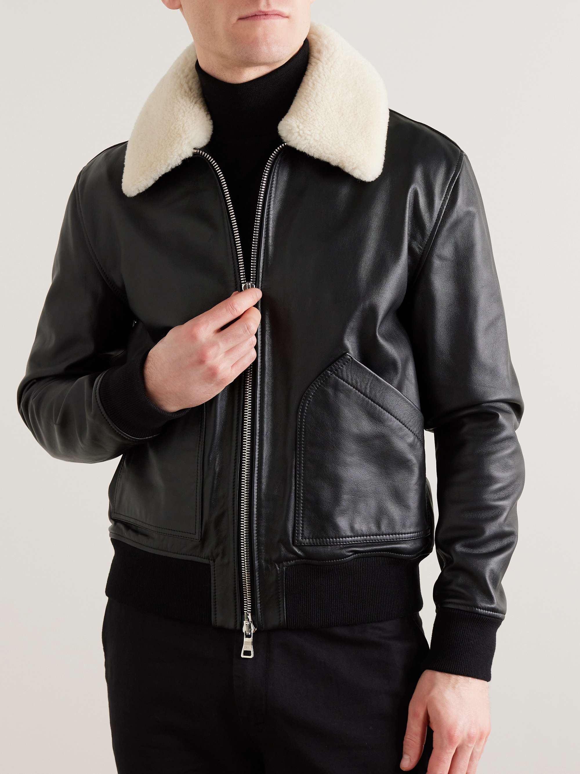 MR P. Shearling-Trimmed Leather Bomber Jacket