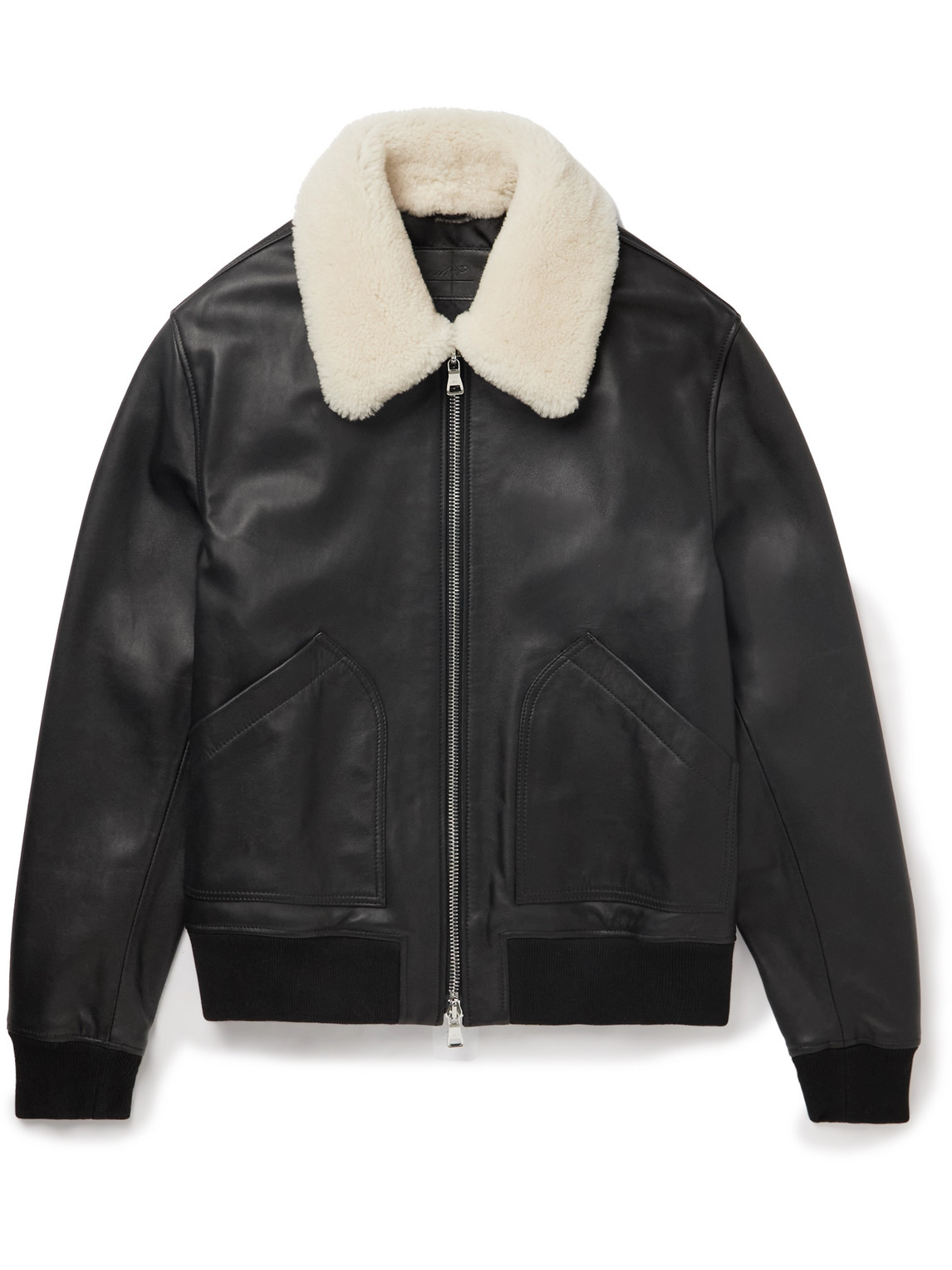 Shearling-Trimmed Leather Bomber Jacket