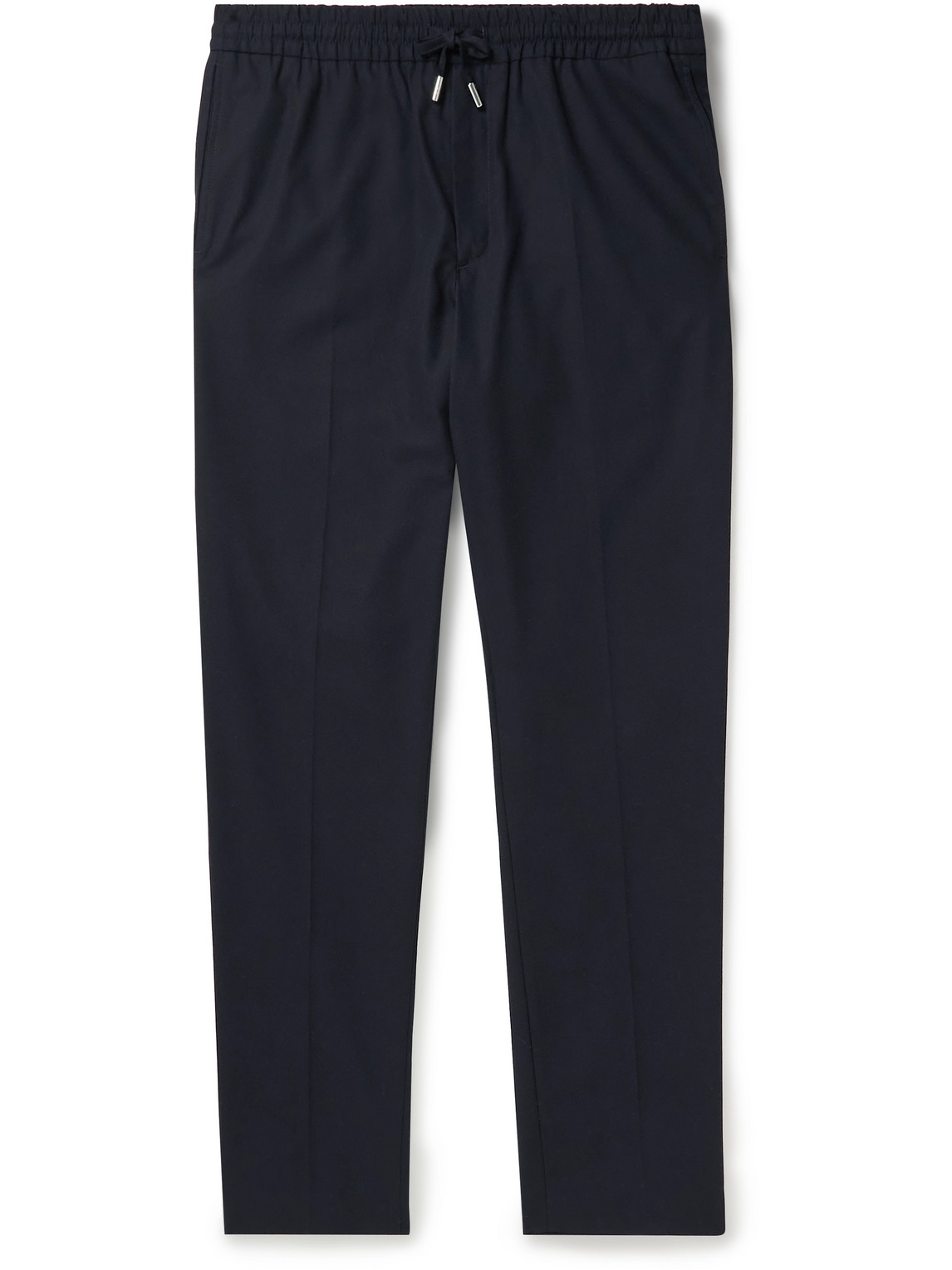 Mr P James Tapered Pleated Cotton Trousers In Blue