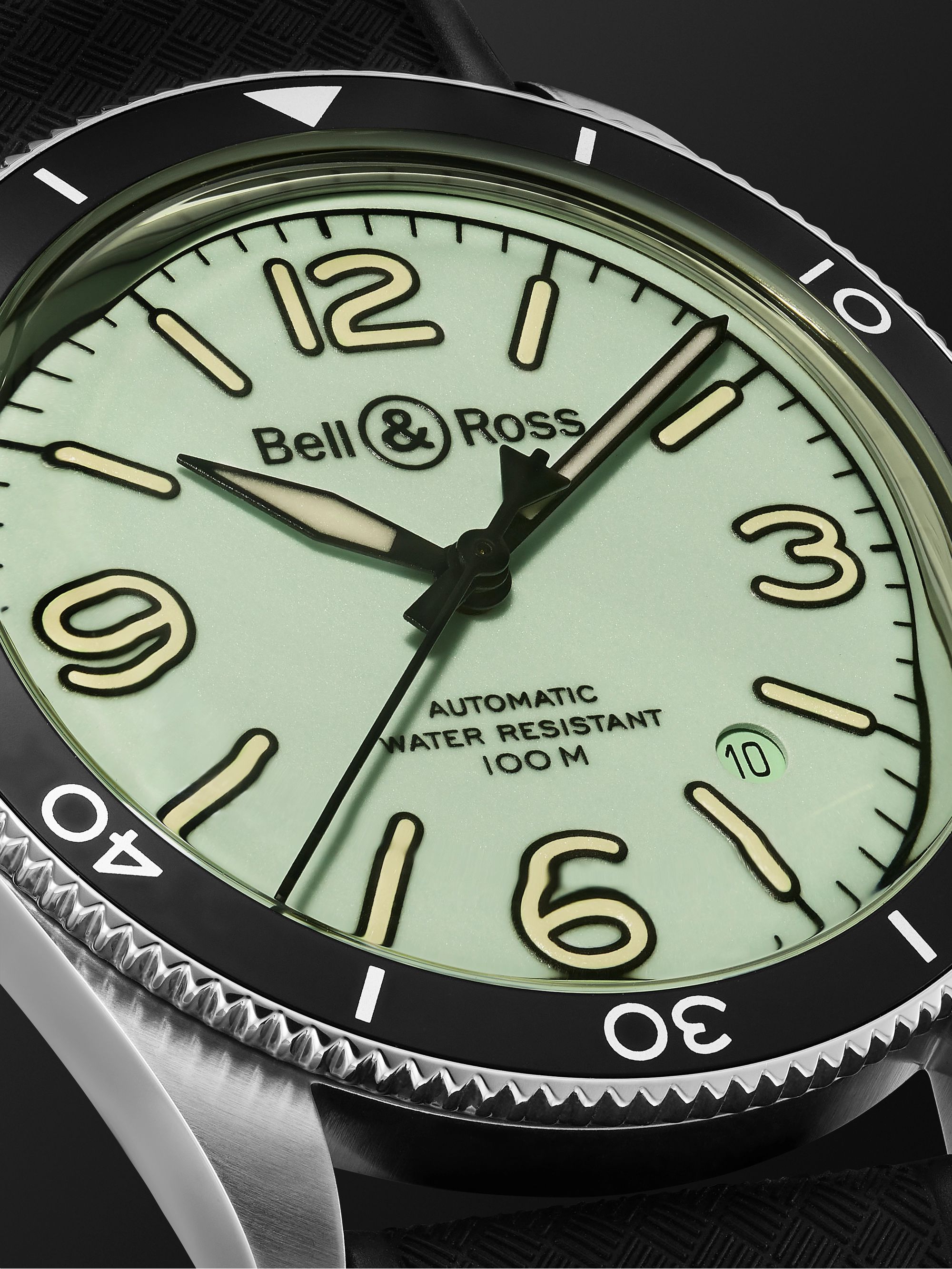 BELL & ROSS ساعة BR V2-92 Full Lum أوتوماتيكية ذات إصدار محدود من المطاط والفولاذ المقاوم للصدأ بقطر 41 مم، الرقم المرجعي BRV292-LUM-ST/SRB