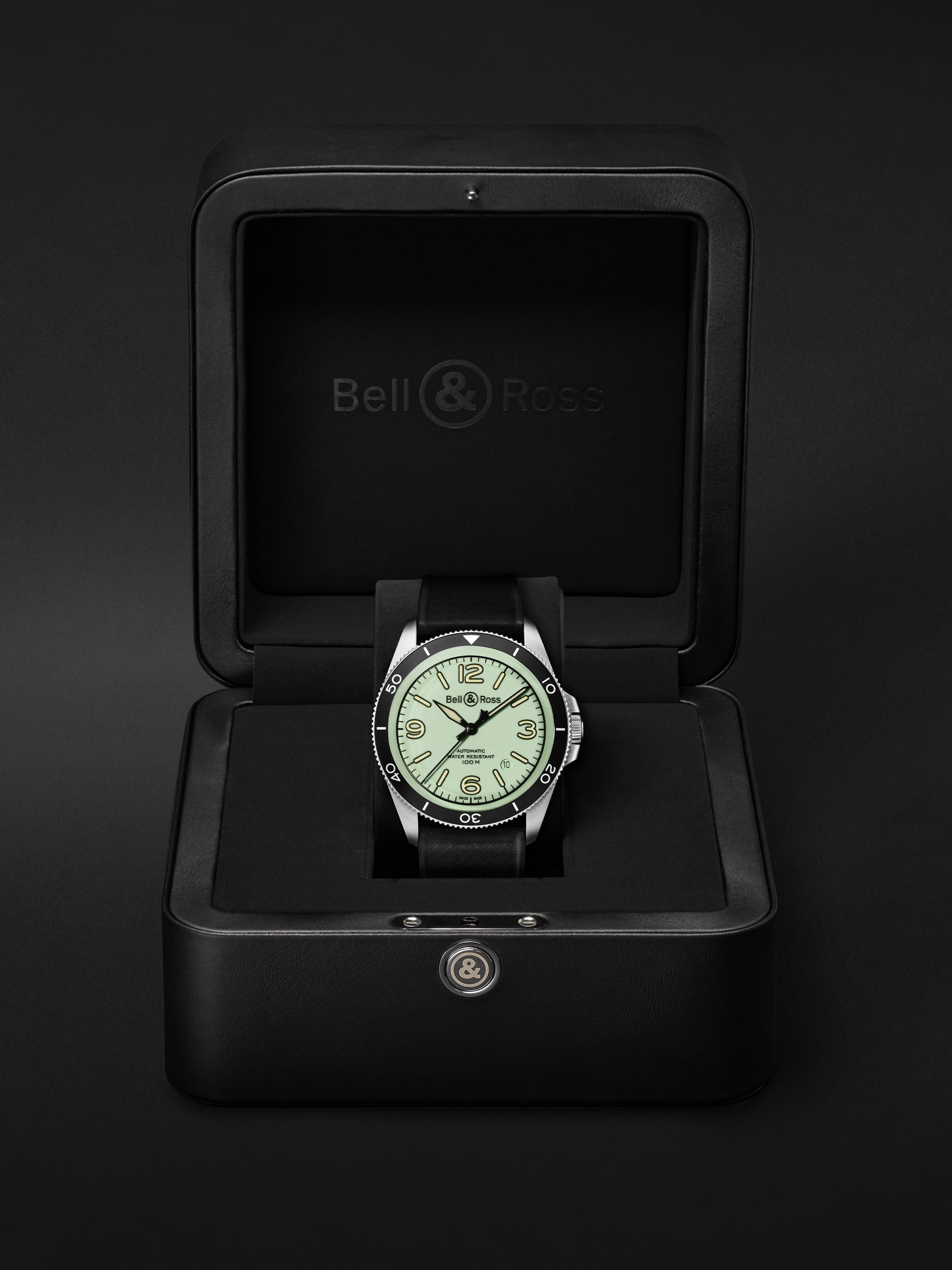 BELL & ROSS ساعة BR V2-92 Full Lum أوتوماتيكية ذات إصدار محدود من المطاط والفولاذ المقاوم للصدأ بقطر 41 مم، الرقم المرجعي BRV292-LUM-ST/SRB