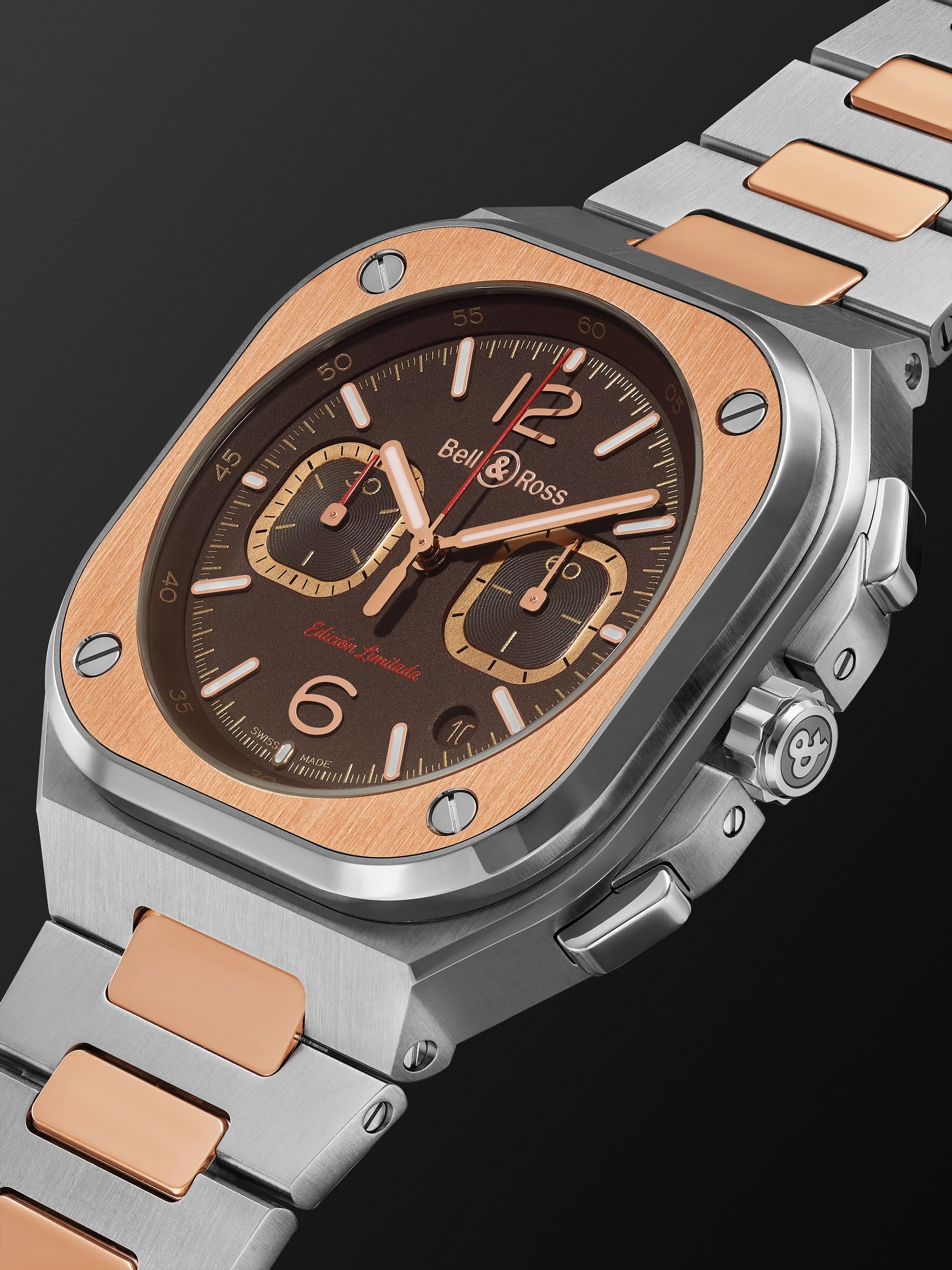 BELL & ROSS BR 05 Limited Edition Automatic Chronograph 42mm Stainless Steel and Rose Gold Watch, Ref. No. BR05C-LDA/SSG
