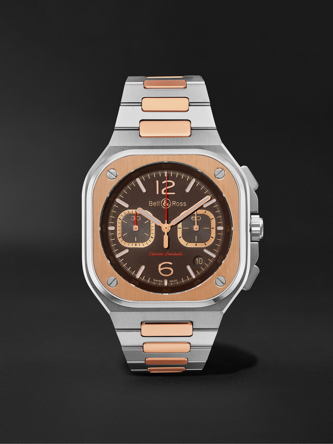 Bell & Ross Br 05 Limited Edition Automatic Chronograph 42mm Stainless Steel And Rose Gold Watch, Ref. No. Br05c In Brown