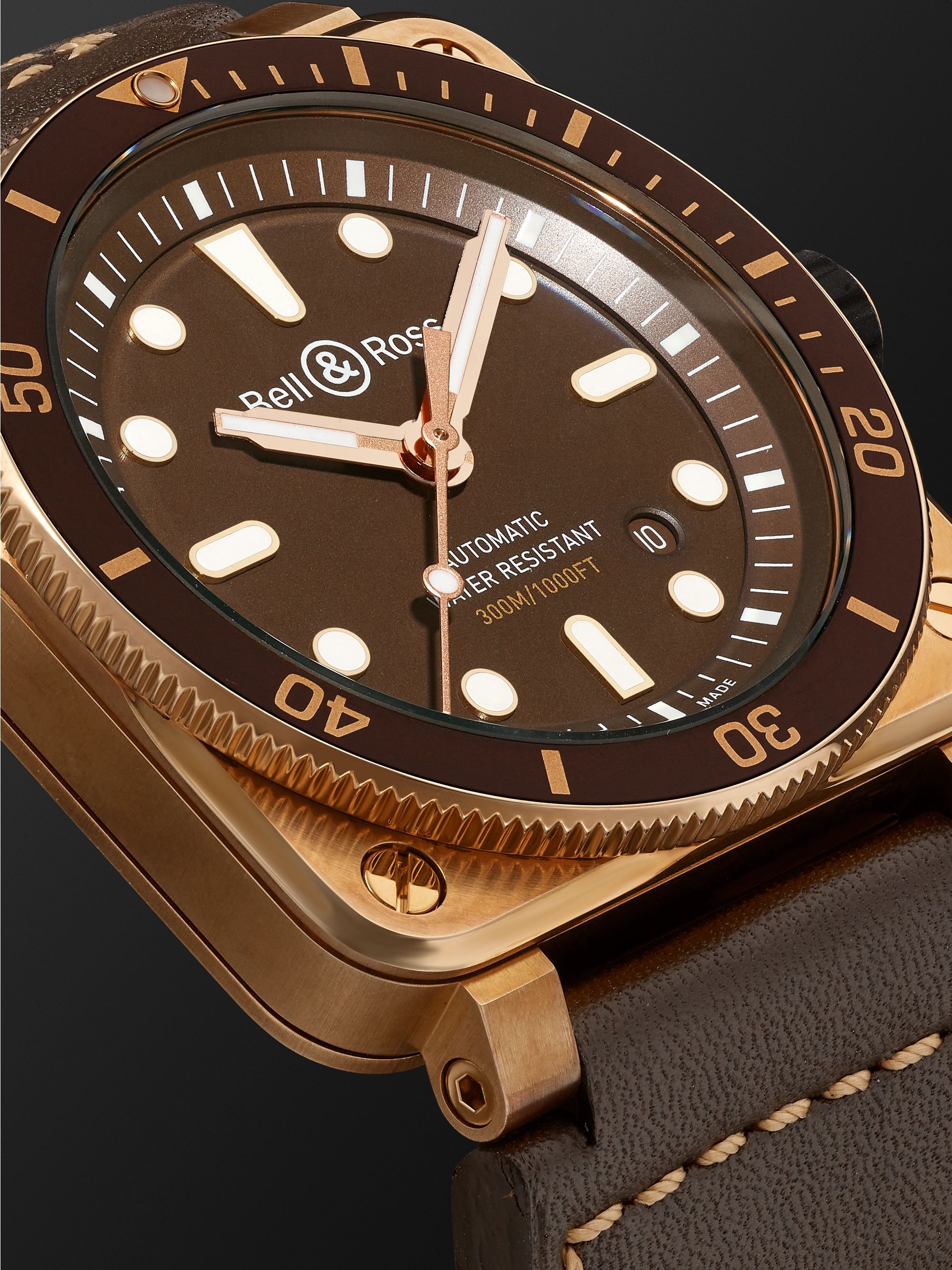 BELL & ROSS BR 03-92 Diver Limited Edition Automatic 42mm Bronze and Leather Watch, Ref.No R0392-D-BR-BR/SCA