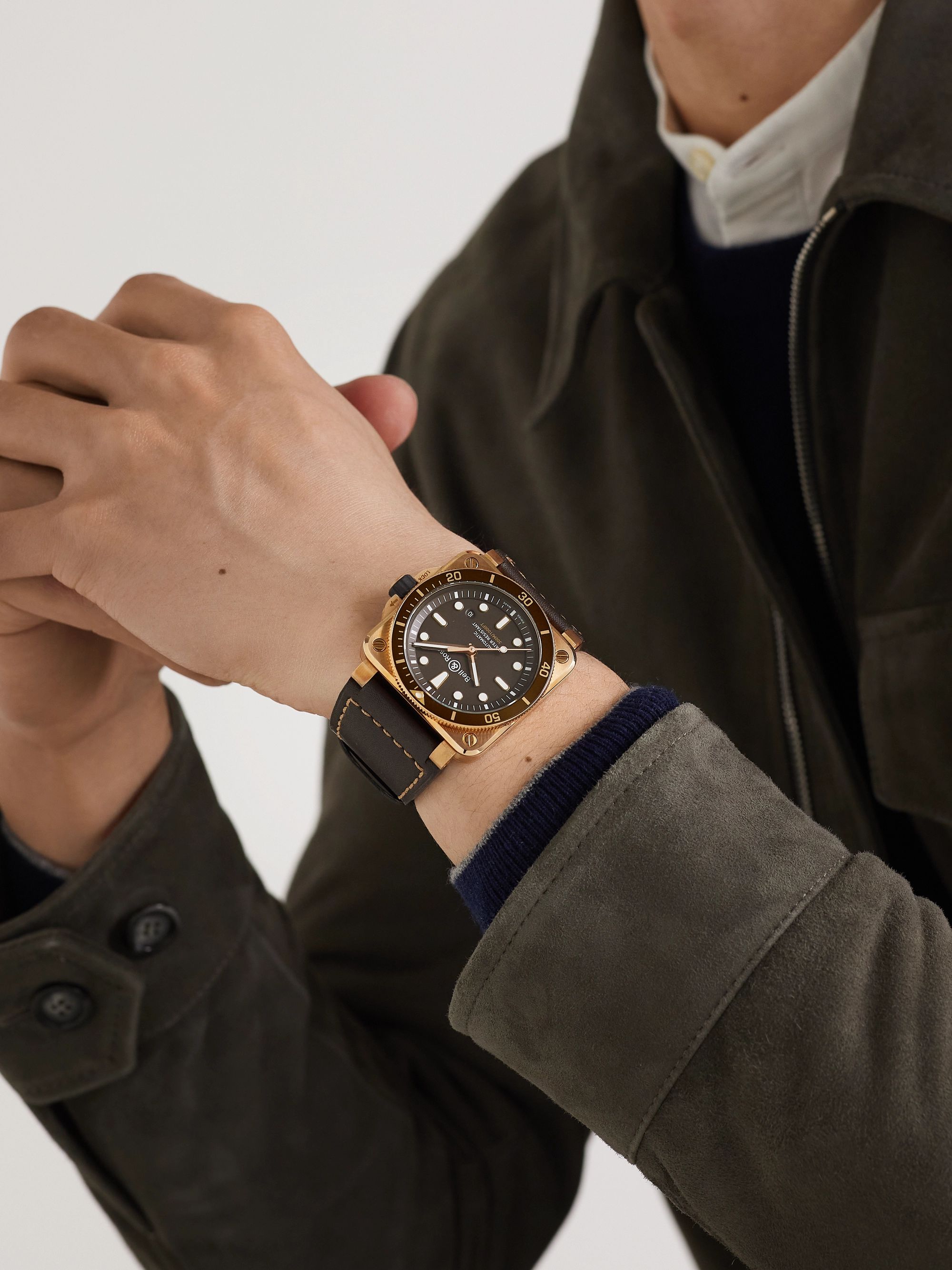 BELL & ROSS BR 03-92 Diver Limited Edition Automatic 42mm Bronze and Leather Watch, Ref.No R0392-D-BR-BR/SCA