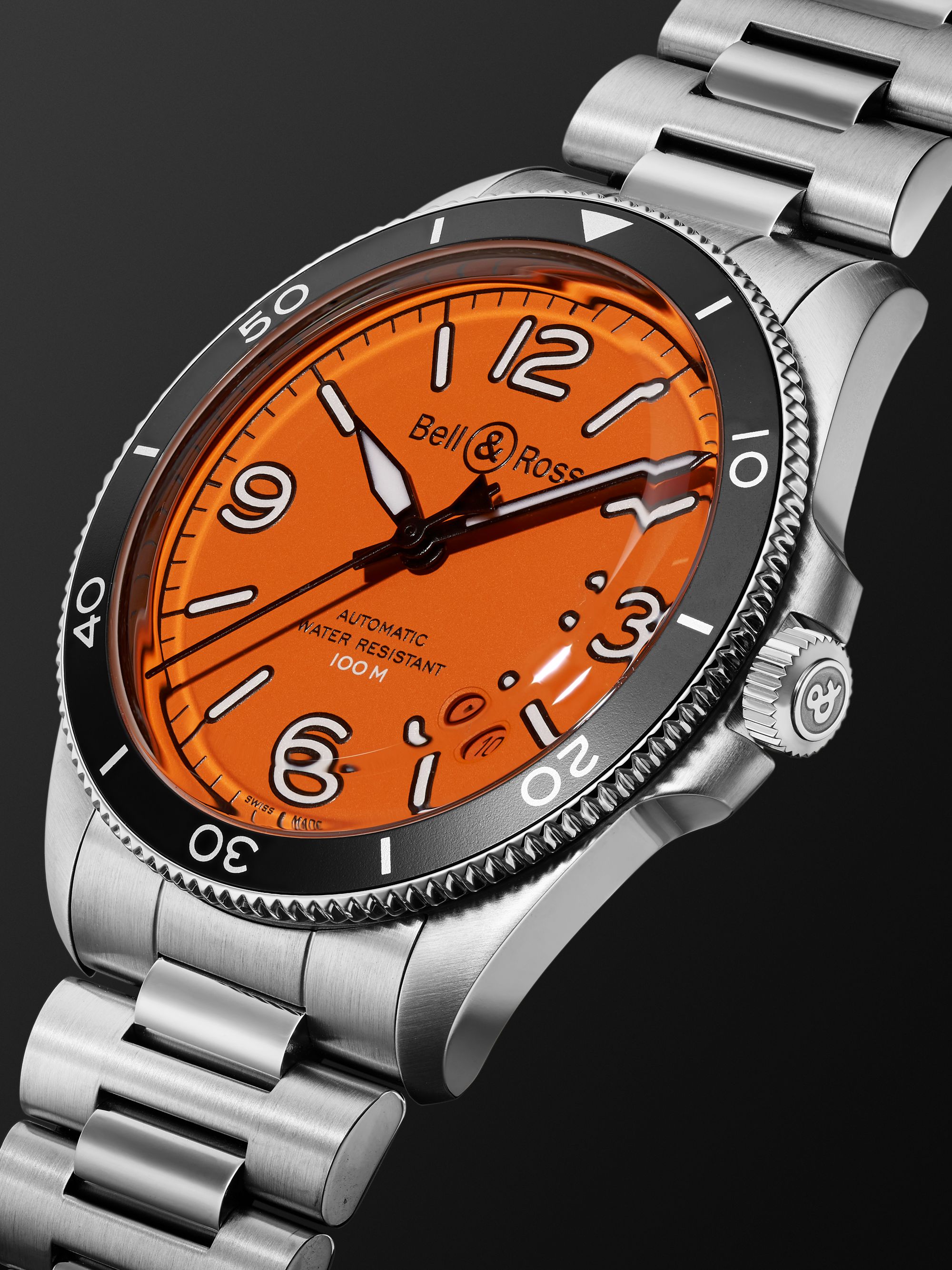 BELL & ROSS BR V2-92 Orange Limited Edition Automatic 41mm Stainless Steel Watch, Ref. No. BRV292-O-ST/SST