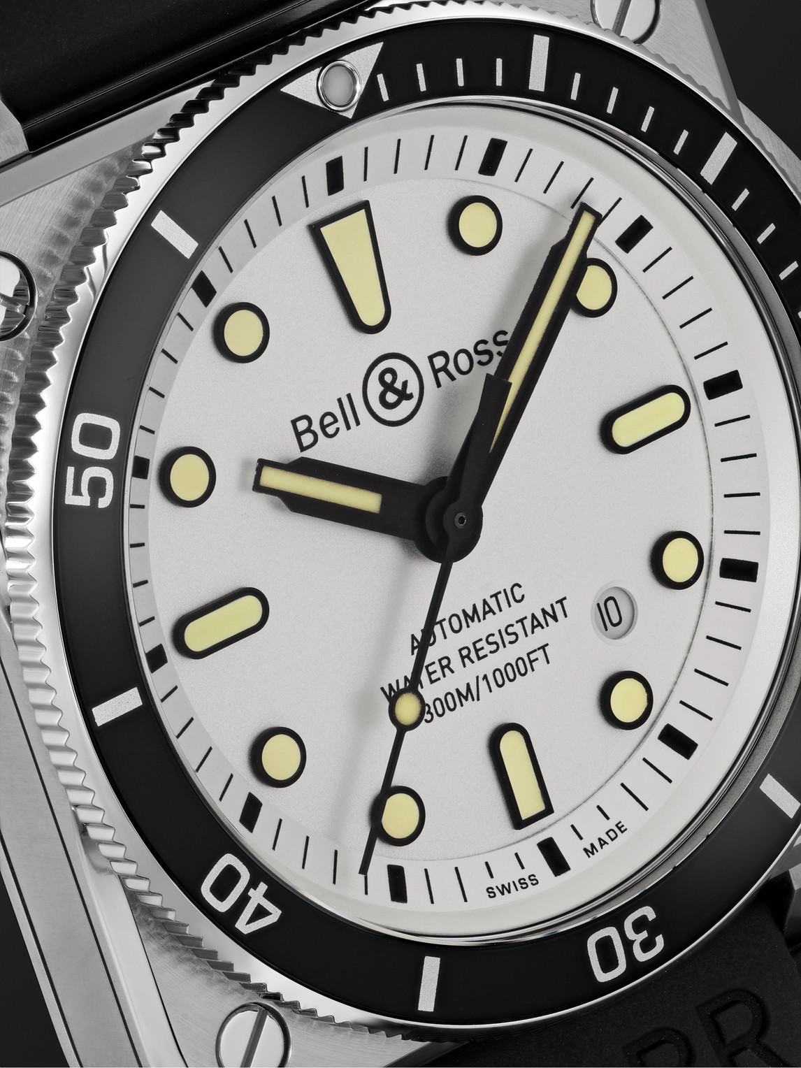 Shop Bell & Ross Br 03-92 Diver Automatic 42mm Stainless Steel And Rubber Watch, Ref. No. Br0392-d-wh-st/srb In White