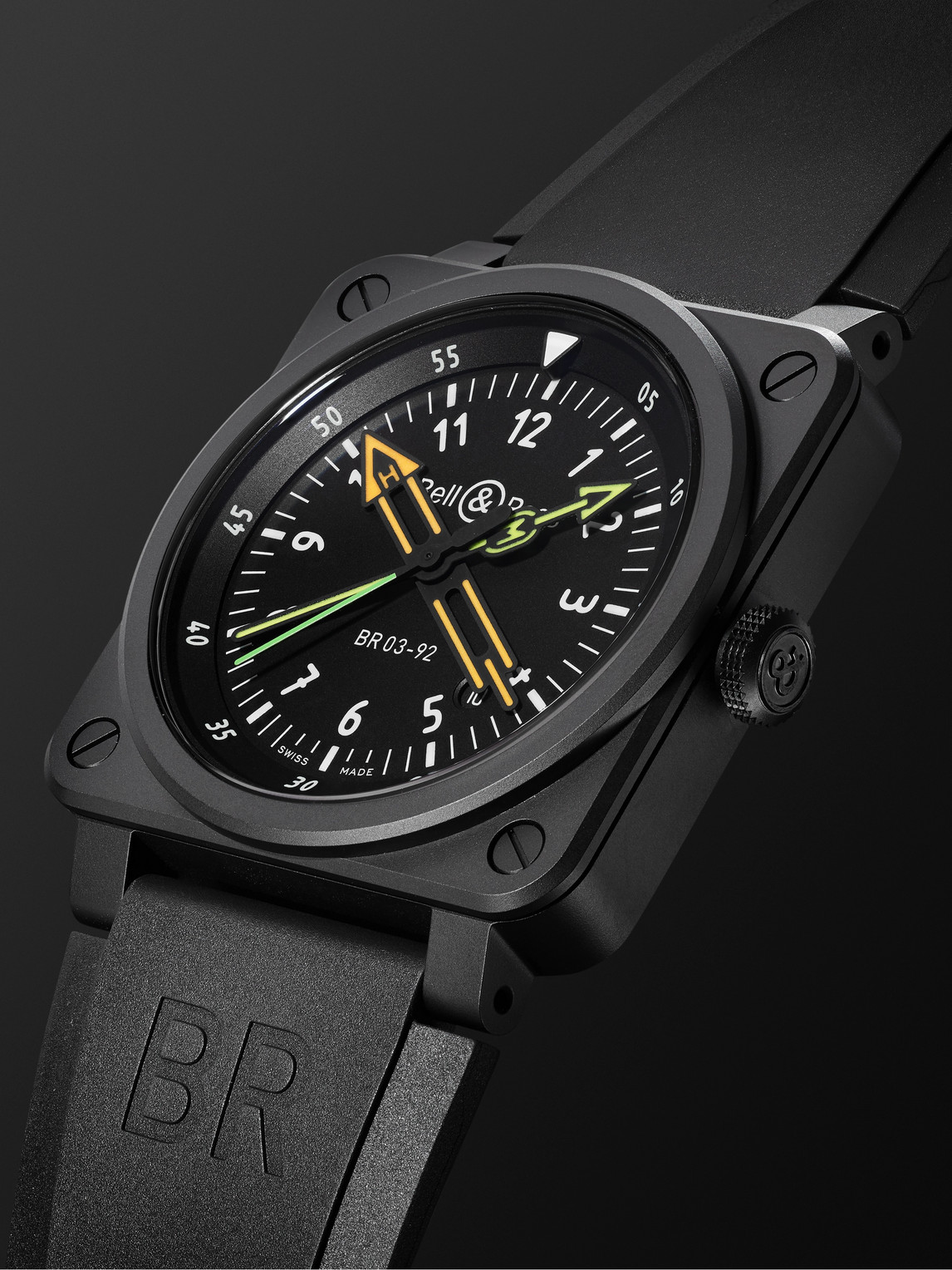 Shop Bell & Ross Br 03-92 Radiocompass Limited Edition Automatic 42mm Ceramic And Rubber Watch, Ref. No. Br0392-rco-c In Black