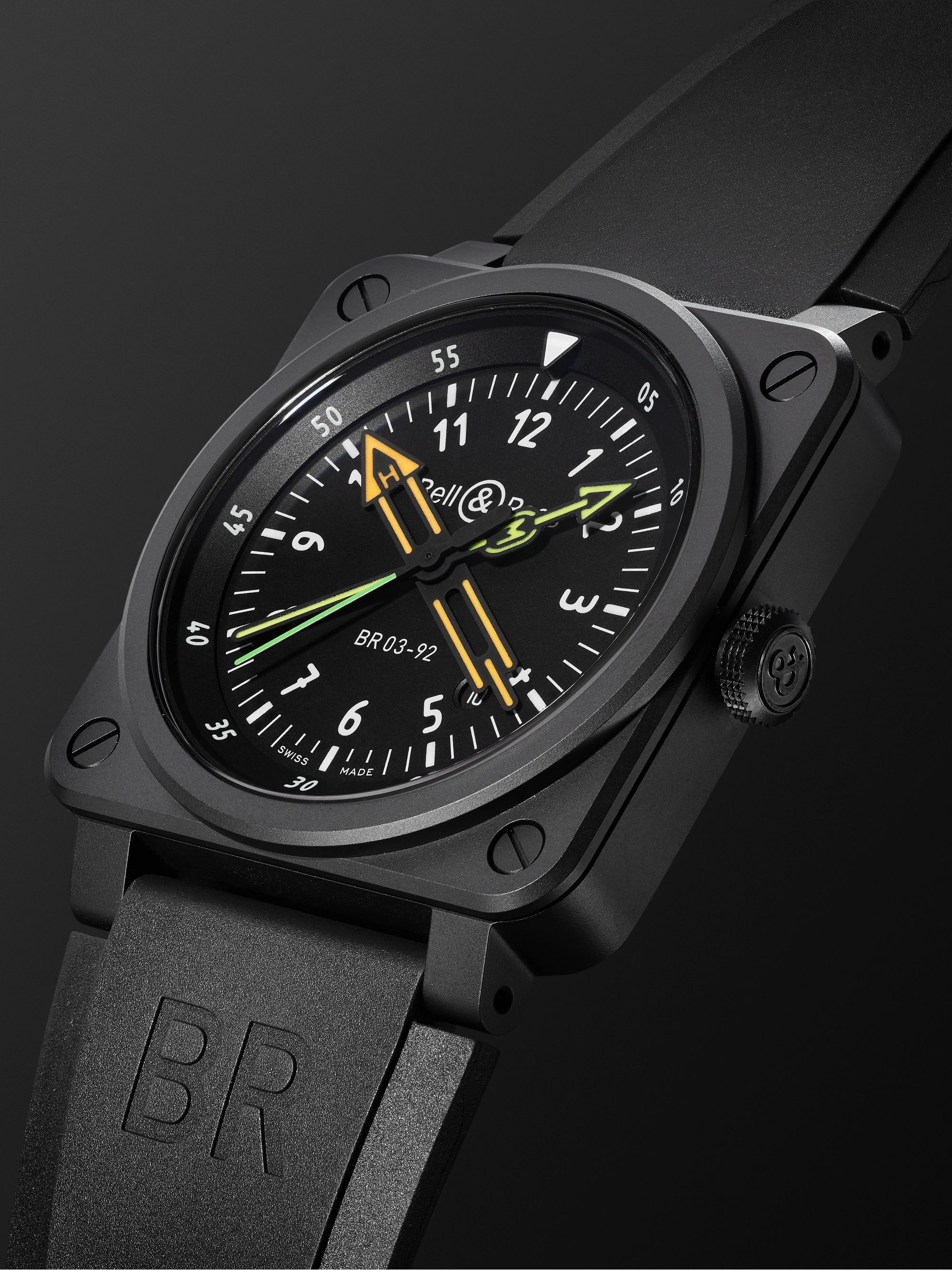 BELL & ROSS BR 03-92 Radiocompass Limited Edition Automatic 42mm Ceramic and Rubber Watch, Ref. No. BR0392-RCO-CE/SRB