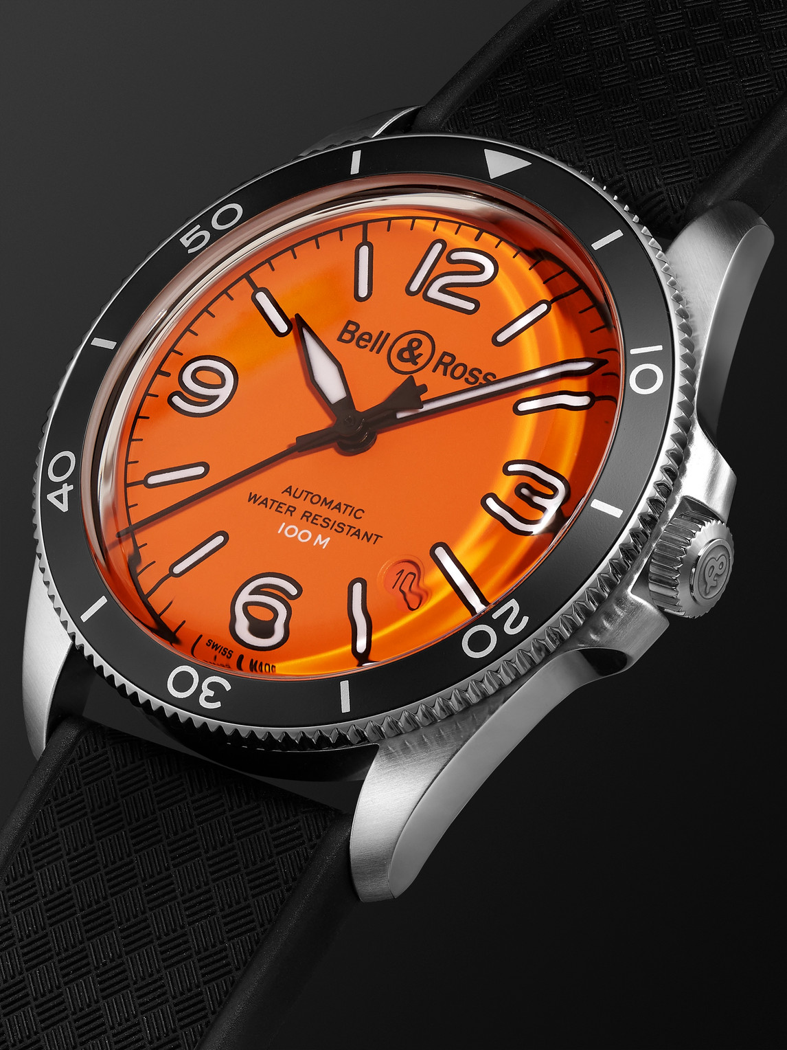Shop Bell & Ross Br V2-92 Orange Limited Edition Automatic 41mm Stainless Steel And Rubber Watch, Ref.no. Brv292-o-st
