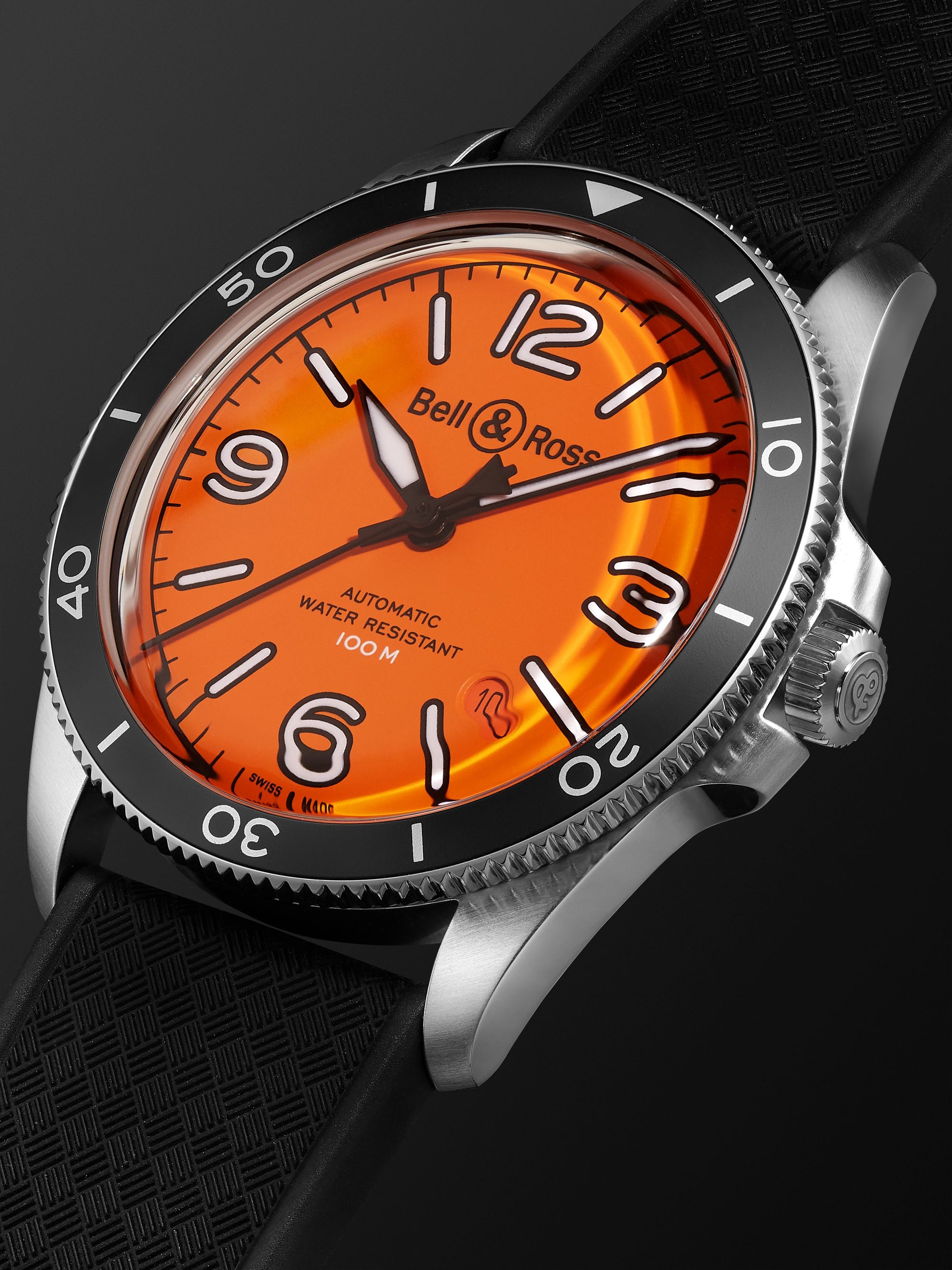 BELL & ROSS BR V2-92 Orange Limited Edition Automatic 41mm Stainless Steel and Rubber Watch, Ref.No. BRV292-O-ST/SRB
