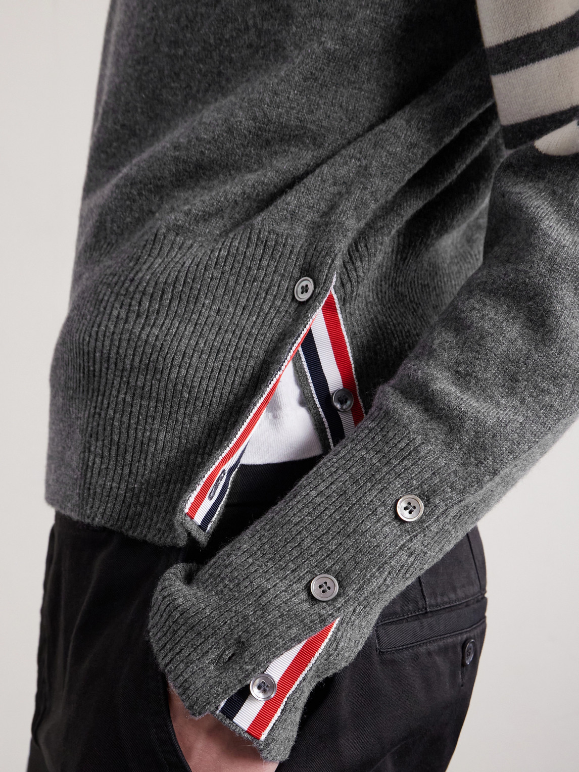Slim-Fit Striped Grosgrain-Trimmed Cashmere Sweater