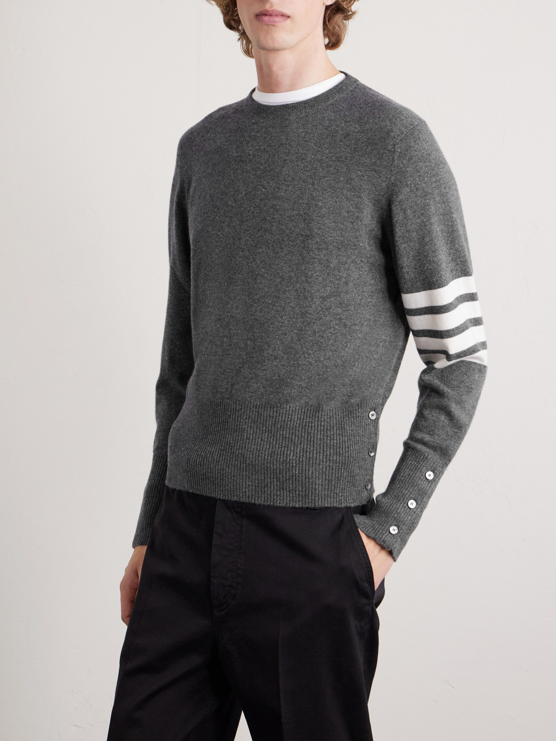 Slim-Fit Striped Grosgrain-Trimmed Cashmere Sweater