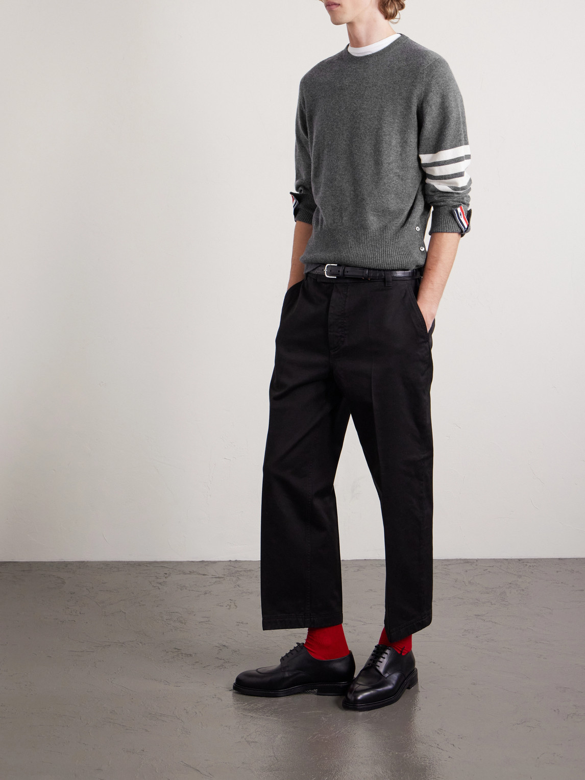 Slim-Fit Striped Grosgrain-Trimmed Cashmere Sweater