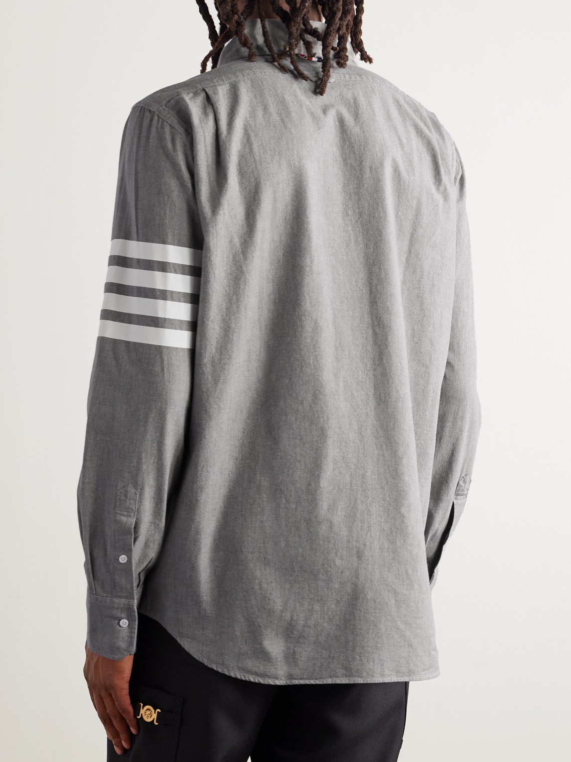 Thom Browne 4-bar Straight Fit Chambray Button-down Shirt In Gray