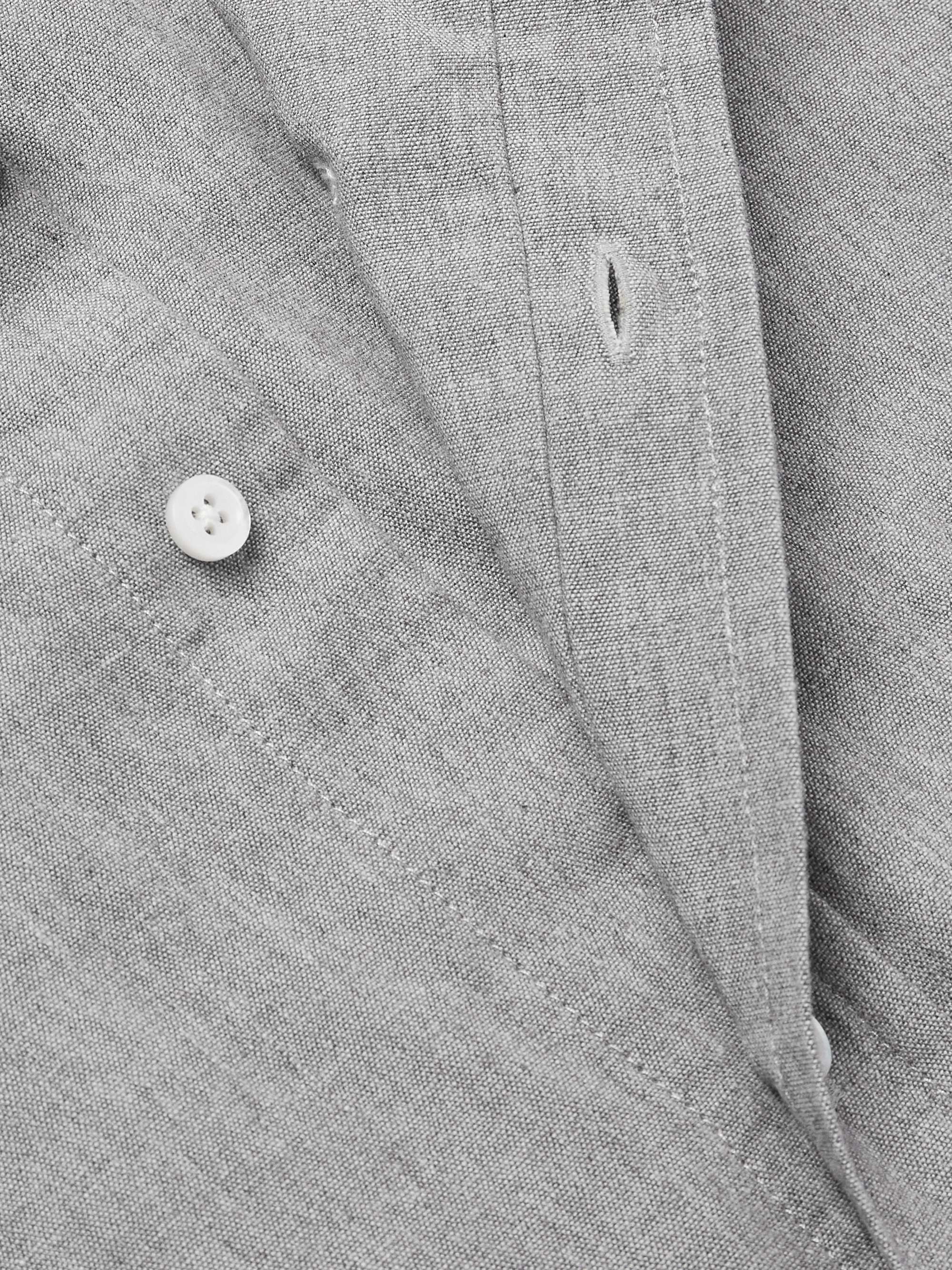 THOM BROWNE Button-Down Collar Striped Cotton-Chambray Shirt