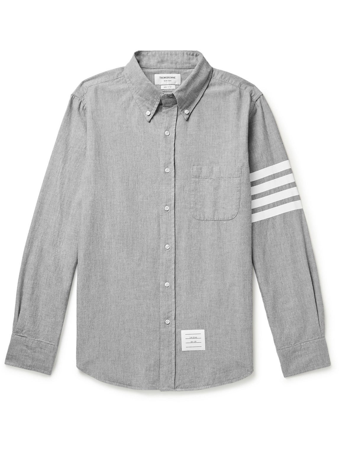 Shop Thom Browne Button-down Collar Striped Cotton-chambray Shirt In Gray