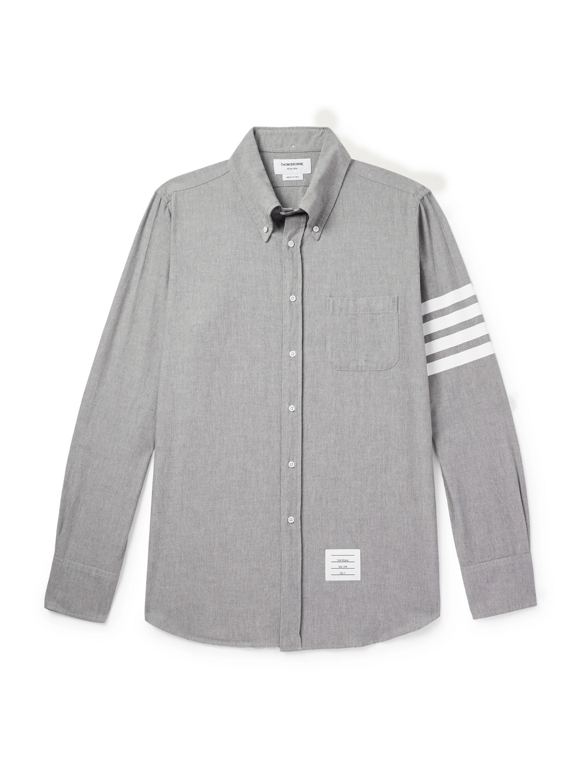 Shop Thom Browne Button-down Collar Striped Cotton-chambray Shirt In Gray