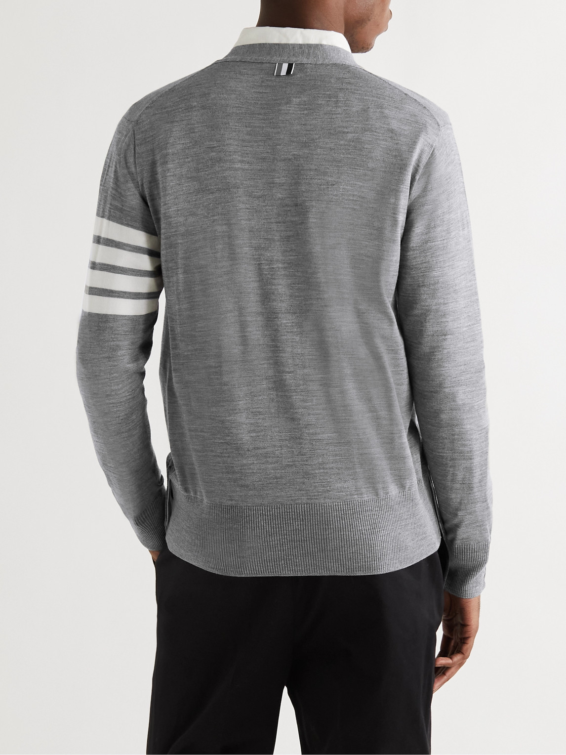 Shop Thom Browne Striped Wool Cardigan In Gray