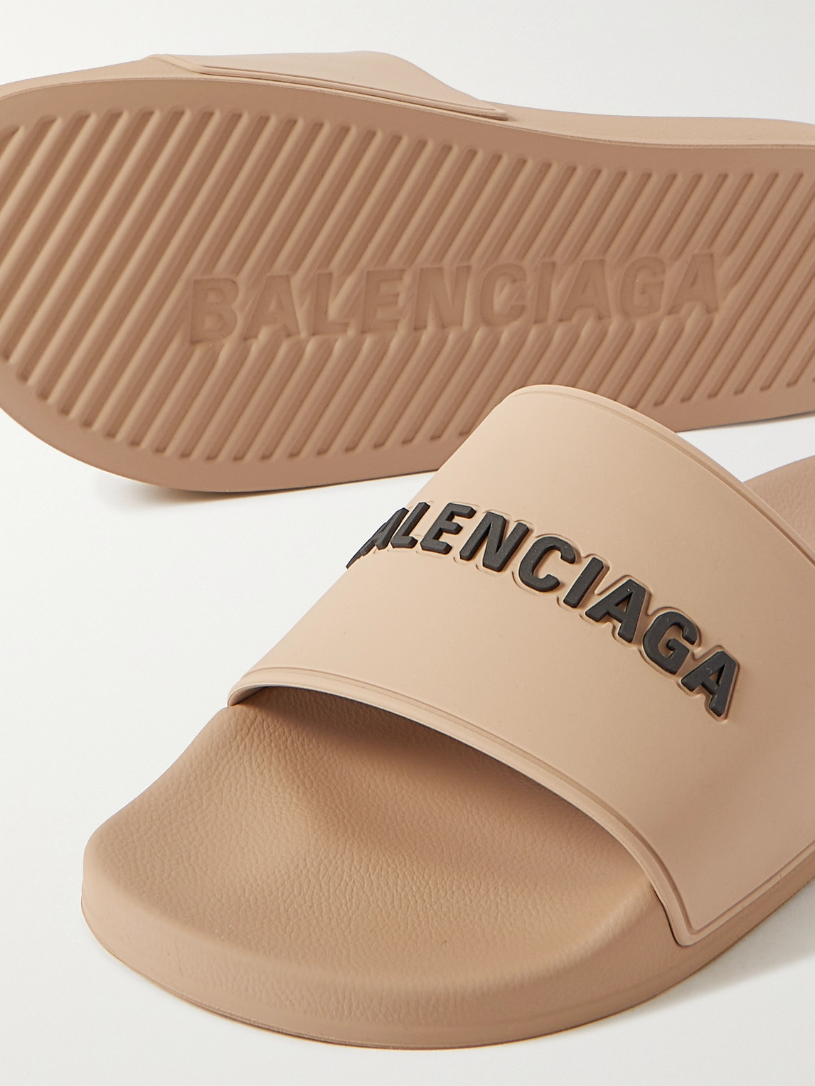 Balenciaga Logo Rubber Pool Slide Sandals In Neutrals