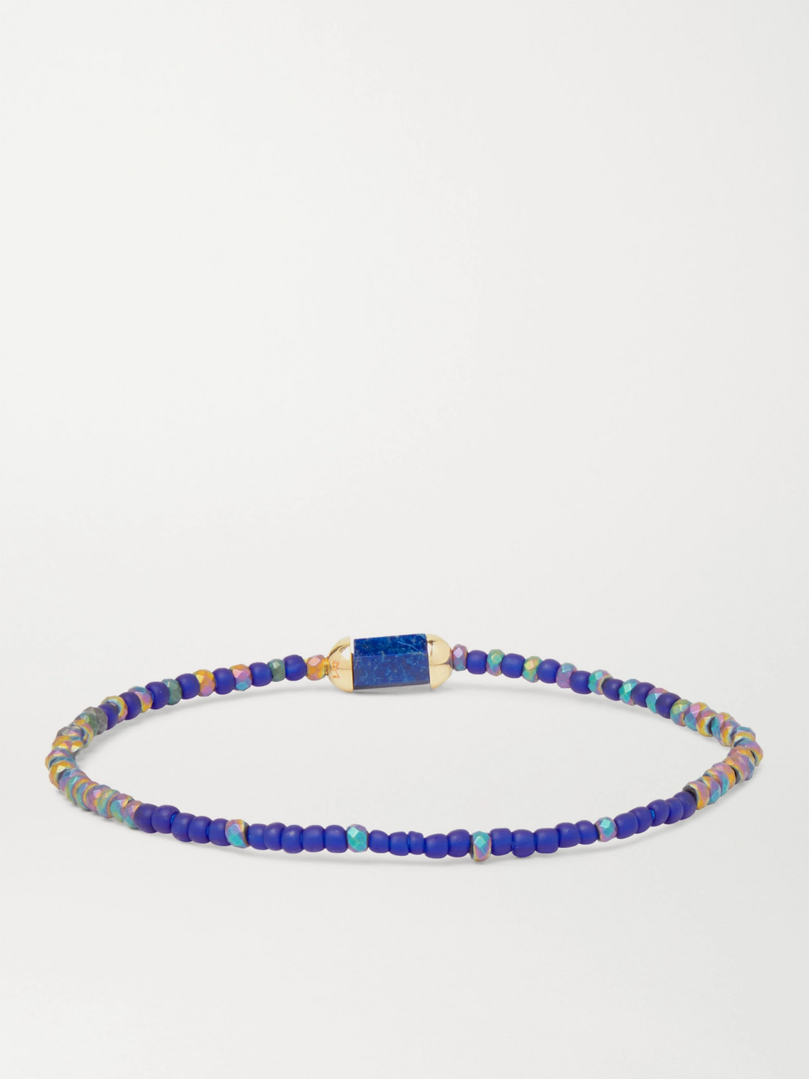 Shop Luis Morais 14-karat Gold, Lapis Lazuli And Bead Bracelet In Blue