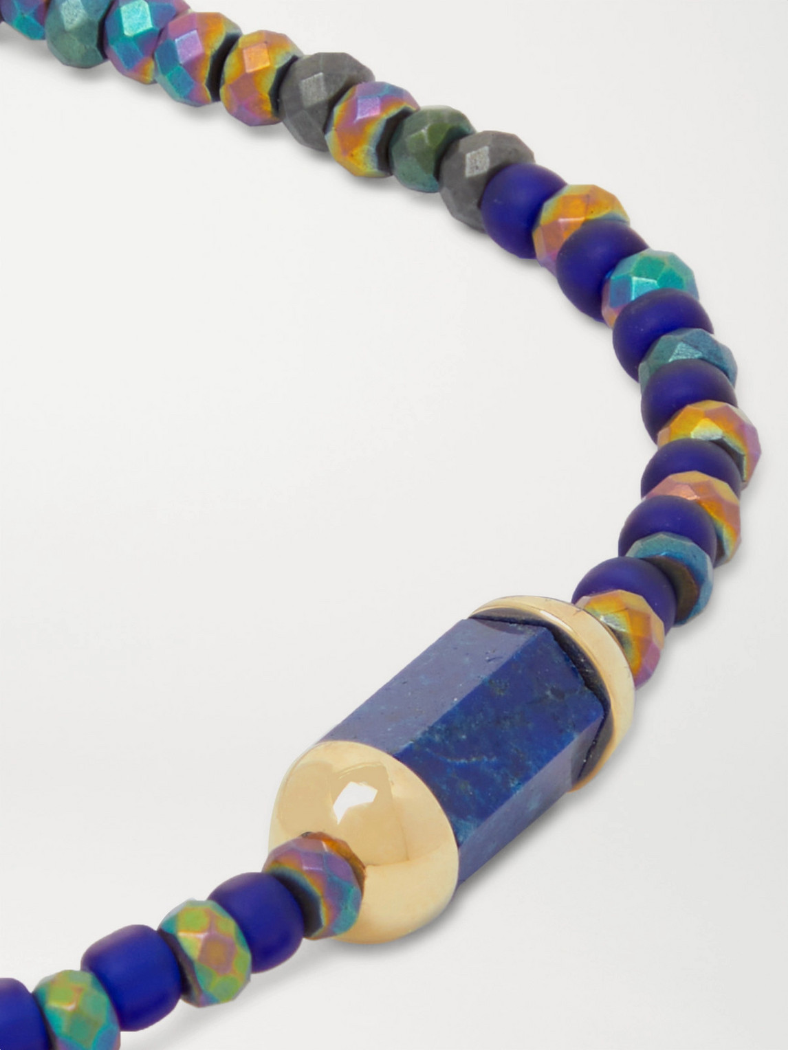 Shop Luis Morais 14-karat Gold, Lapis Lazuli And Bead Bracelet In Blue