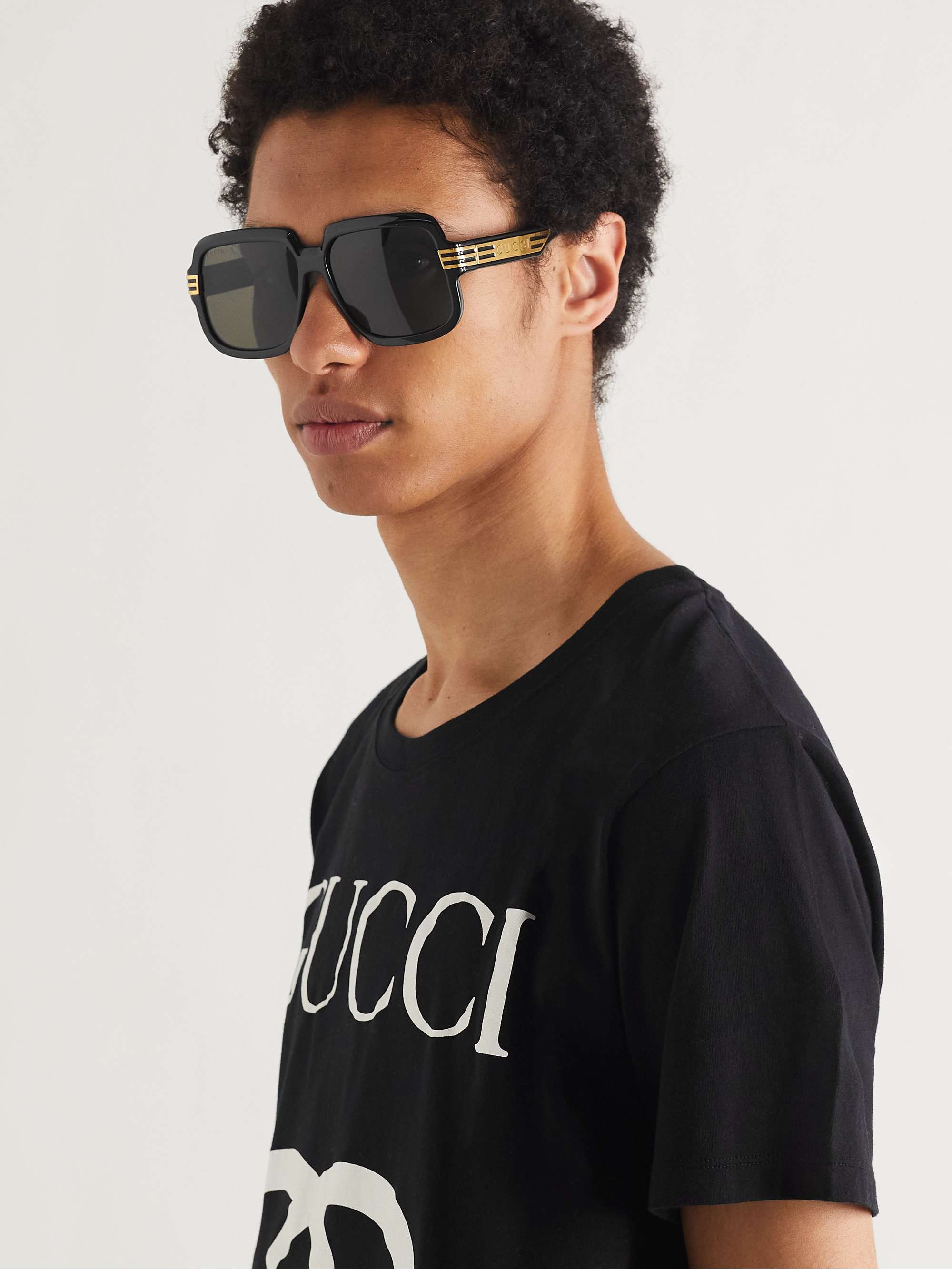 GUCCI EYEWEAR Square-Frame Acetate and Gold-Tone Sunglasses