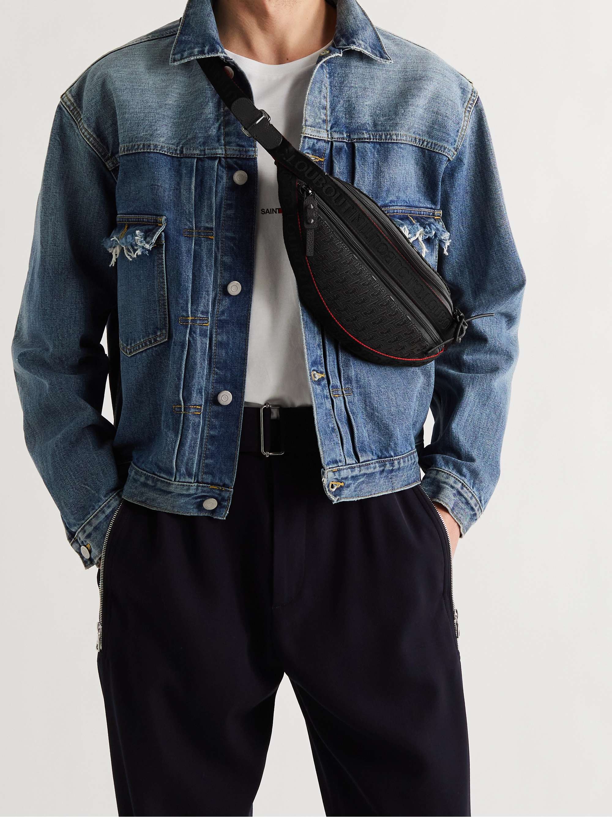 CHRISTIAN LOUBOUTIN Leather-Trimmed Logo-Jacquard Coated-Canvas Belt Bag